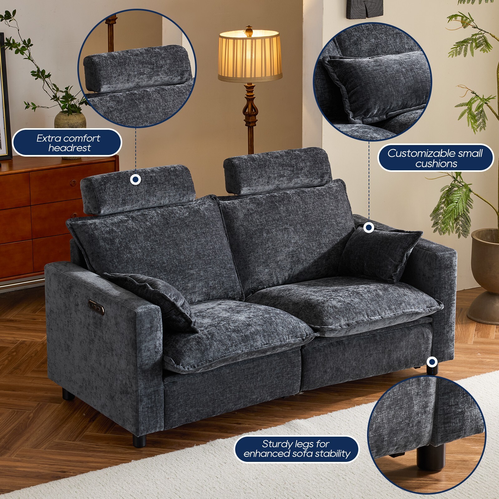 Electric Loveseat Recliner, Power Reclining Sofa with USB Ports, Cloud Couch