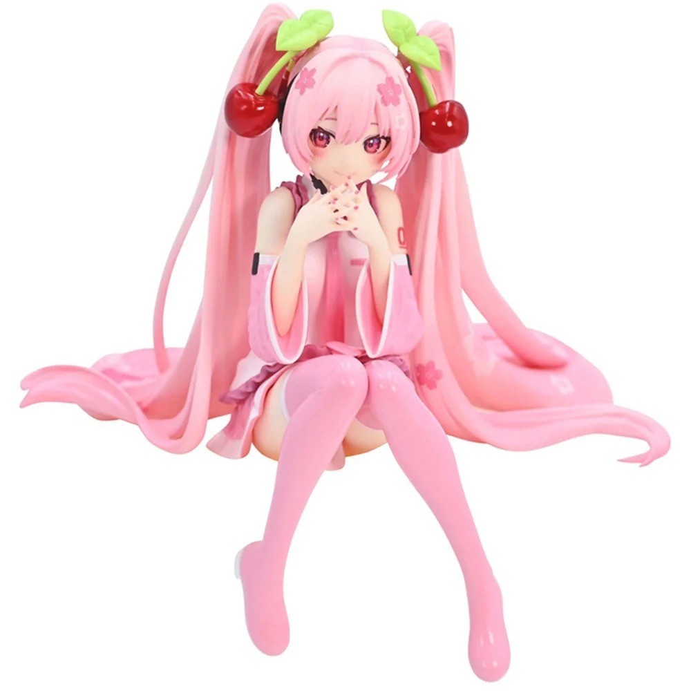 New Hatsune Miku Anime figure Pink dress Sitting Posture PVC Model Action Toys
