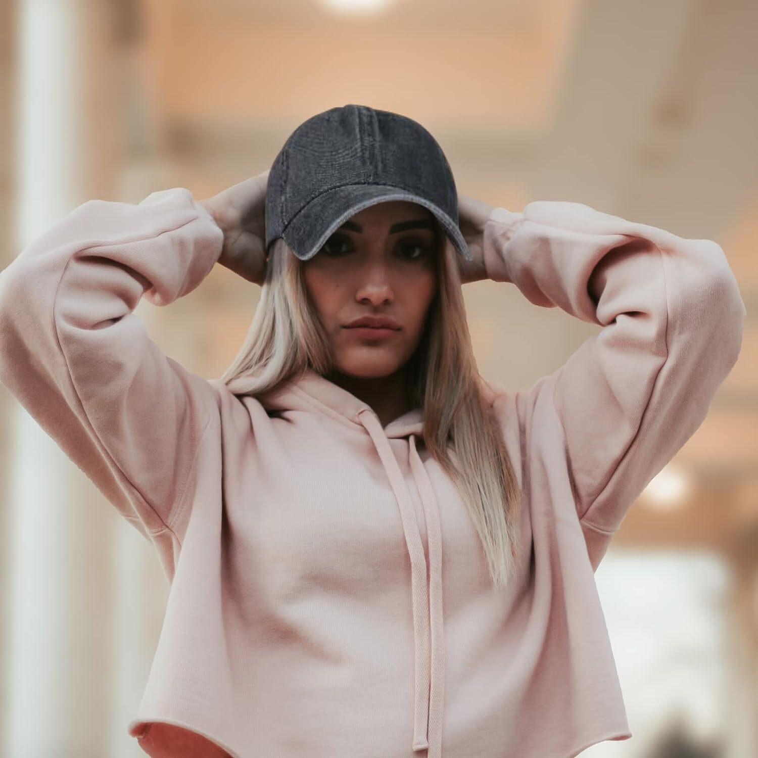 Baseball Cap Unisex Vintage Washed Distressed Cap,Retro Black+grey+rose