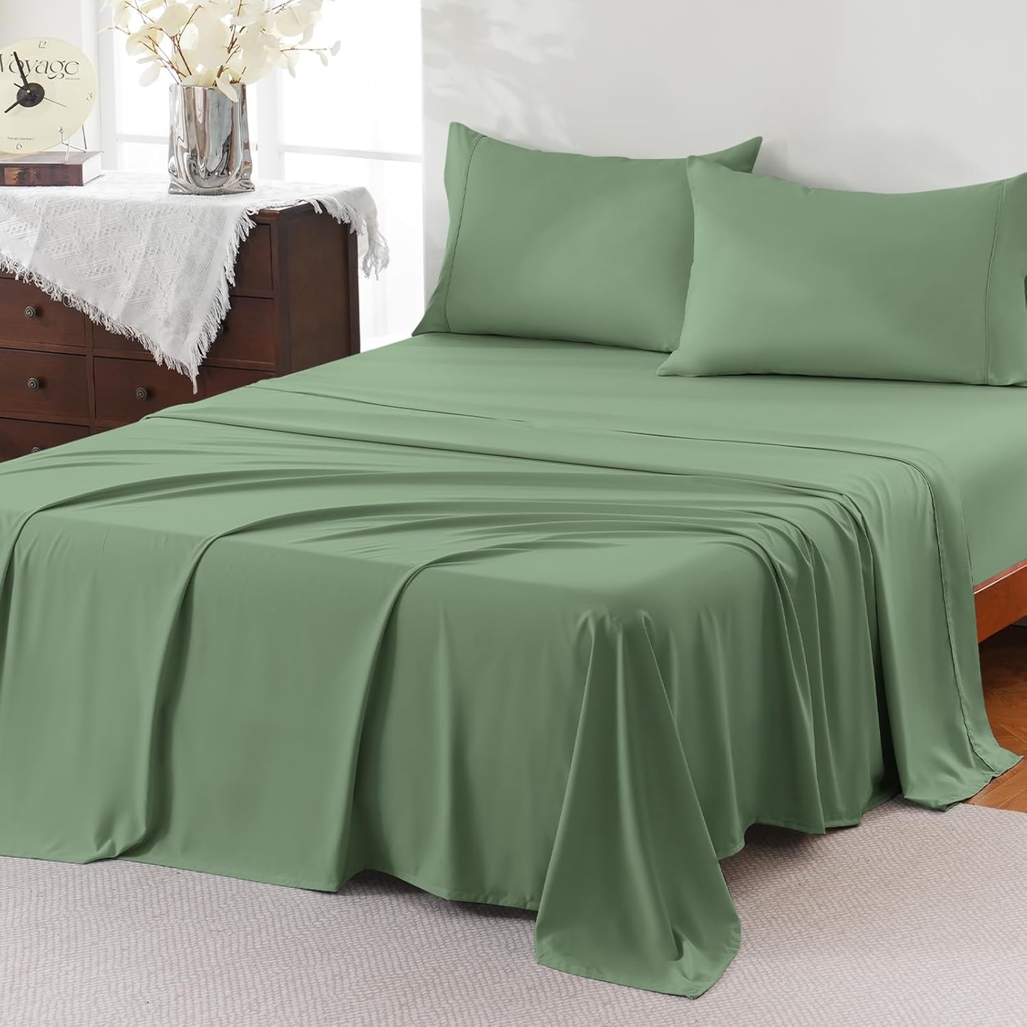 Full Sheet Set,4 Pieces Hotel Luxury Breathable Soft Microfiber Bedsheets Anti