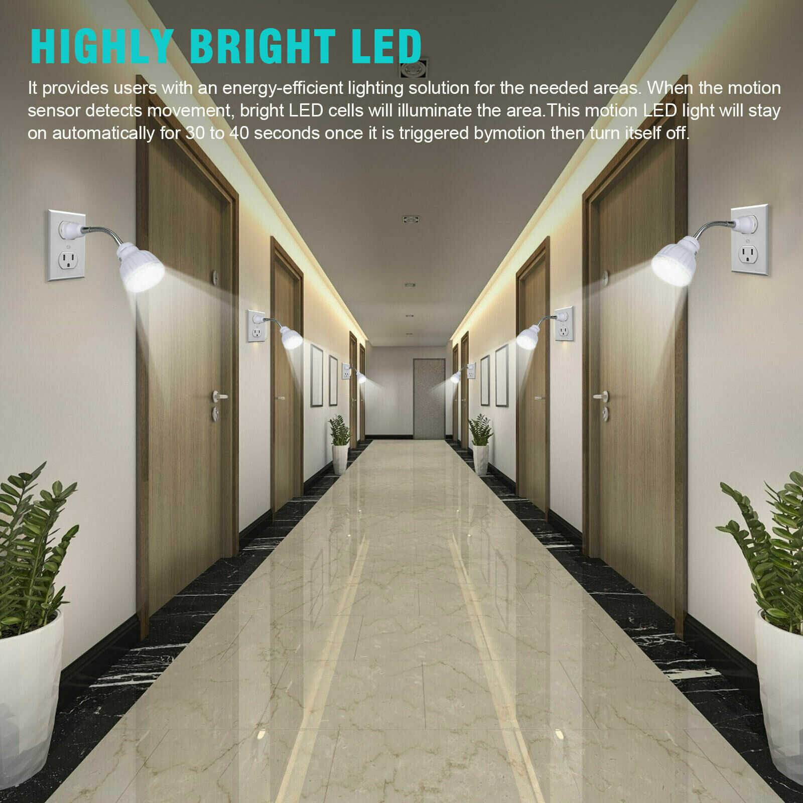 LED Motion-Activated Sensor Night Light Indoor AC Outlet Plug-In Wall Stair Lamp