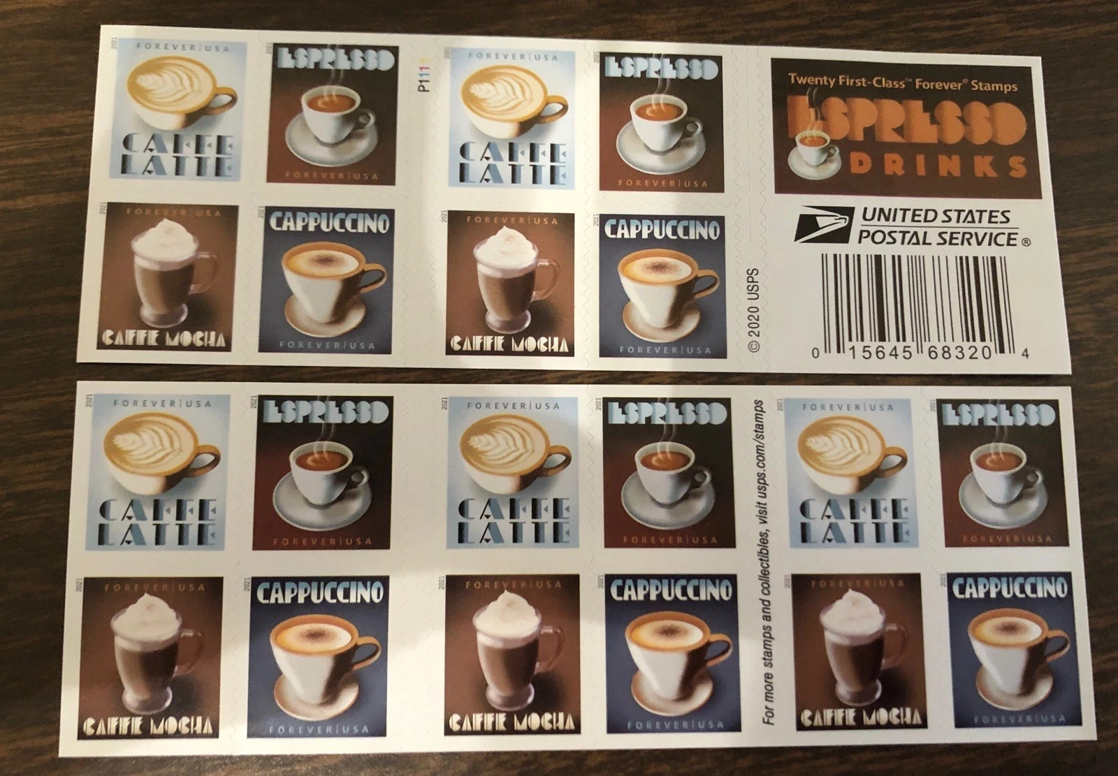 USPS Expresso Drinks Booklet Pane of 20 Stamps Scott # 5569-5572 (MNH)
