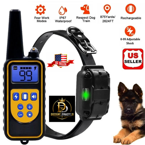 Dog Shock Training Collar Rechargeable Remote Control Waterproof IP67 875 Yards