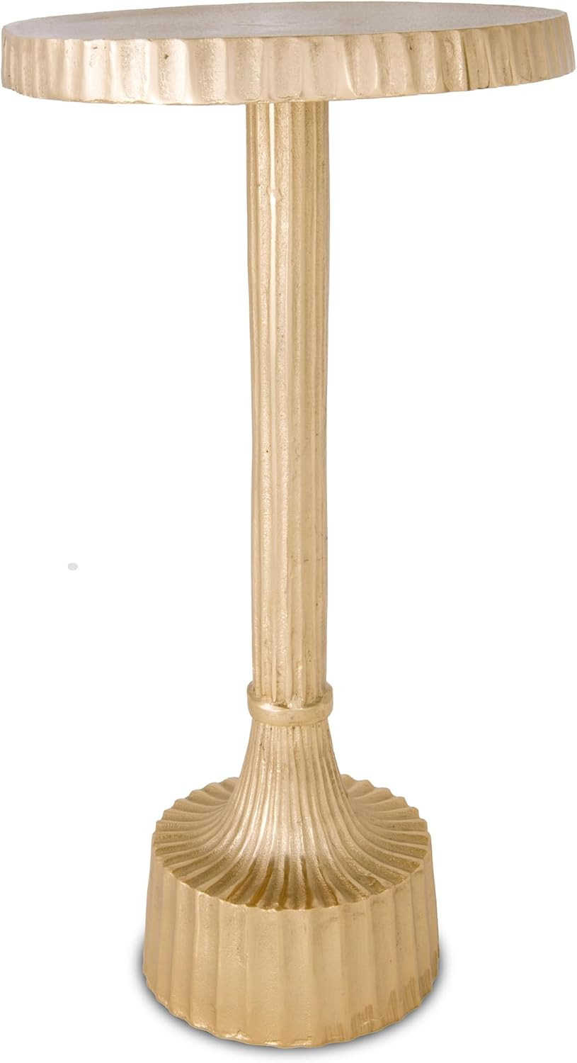 Inverness Small round Gold End Table, 22" H | Vintage Metal Accent, Side Table,
