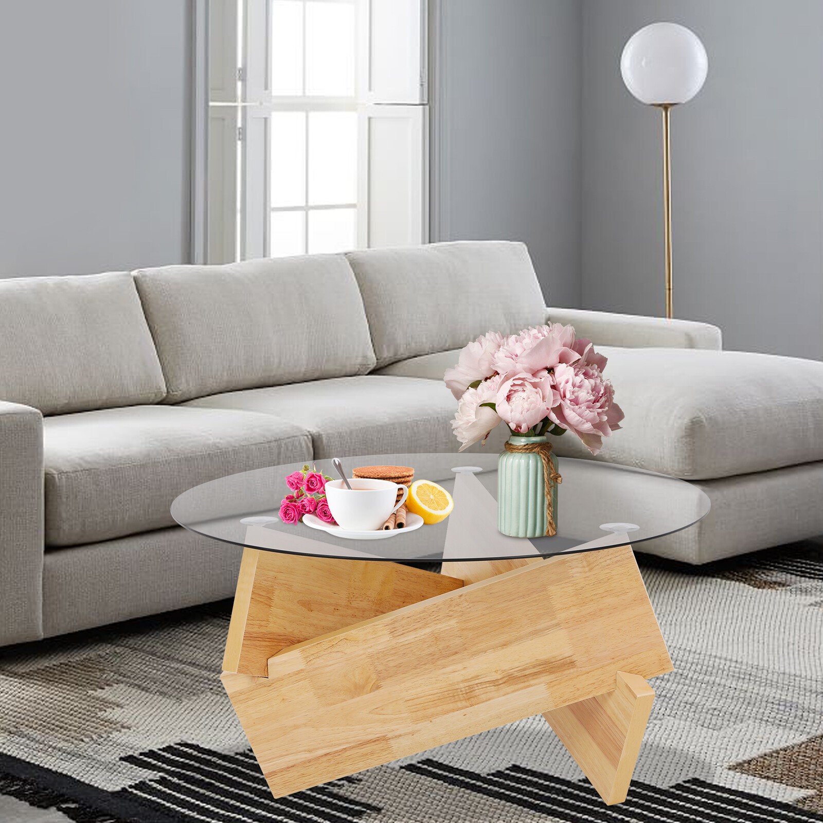 16.1'' H Round Modern SideTable Side Table with Tempered Glass Top End Table ?