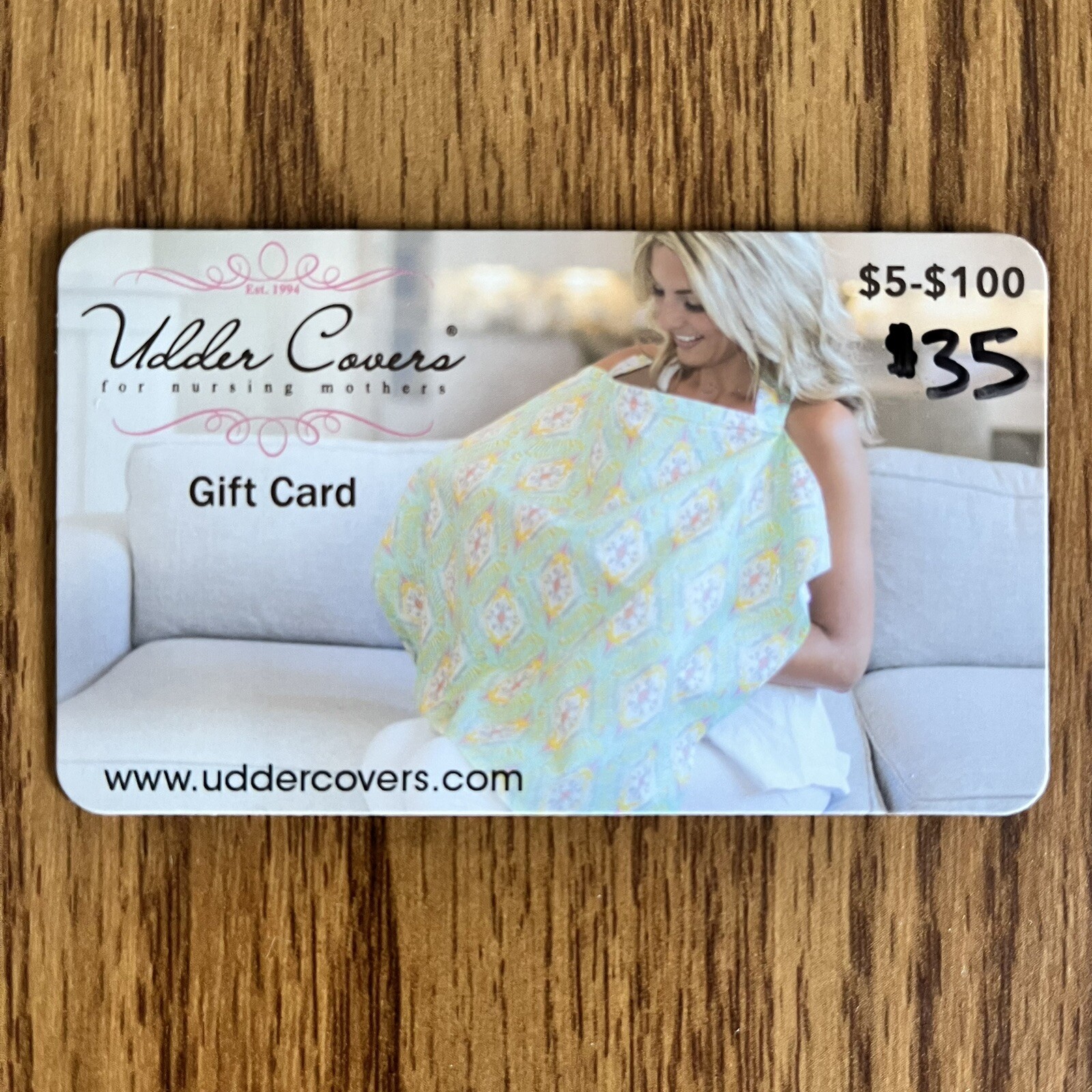 1x UdderCovers.com Udder Covers Gift Card - $35.00 Total Baby Nursing Mothers