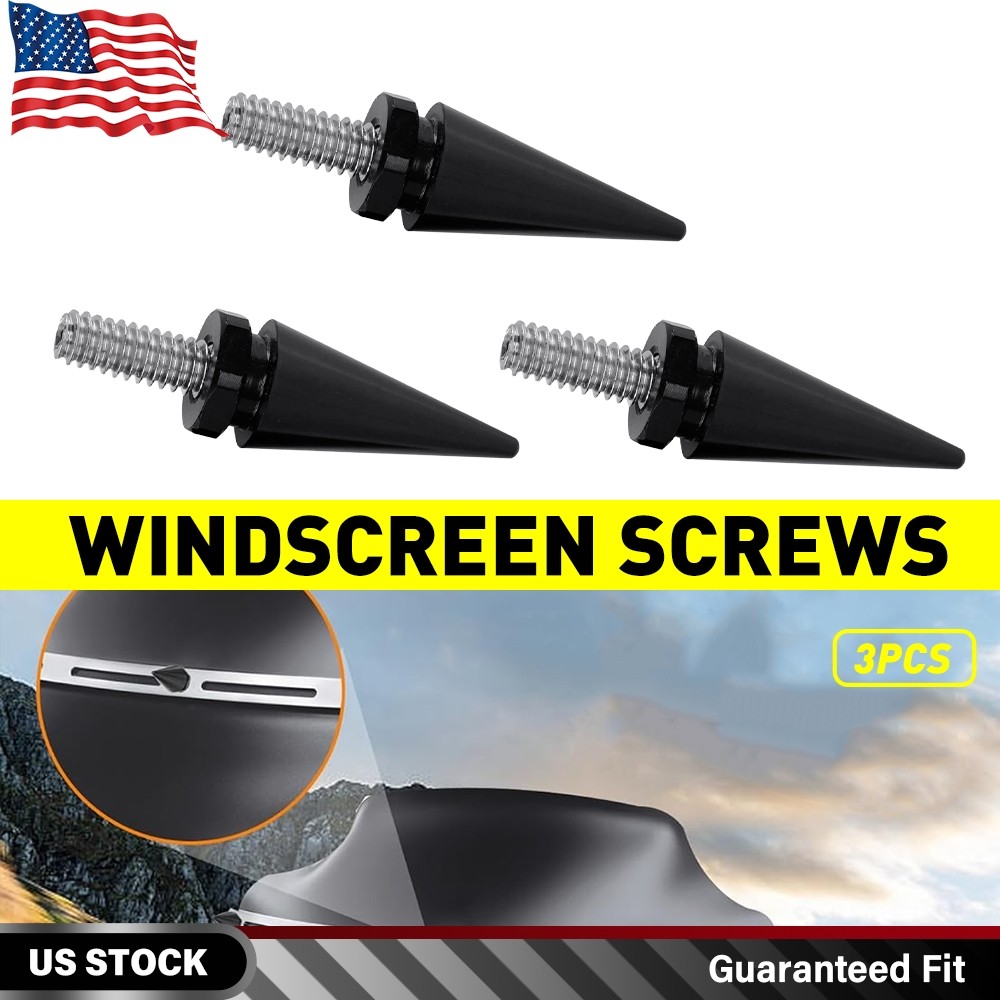 3PCS Windscreen Windshield Spike Screws For Harley Electra Glide 1996-2013 Black