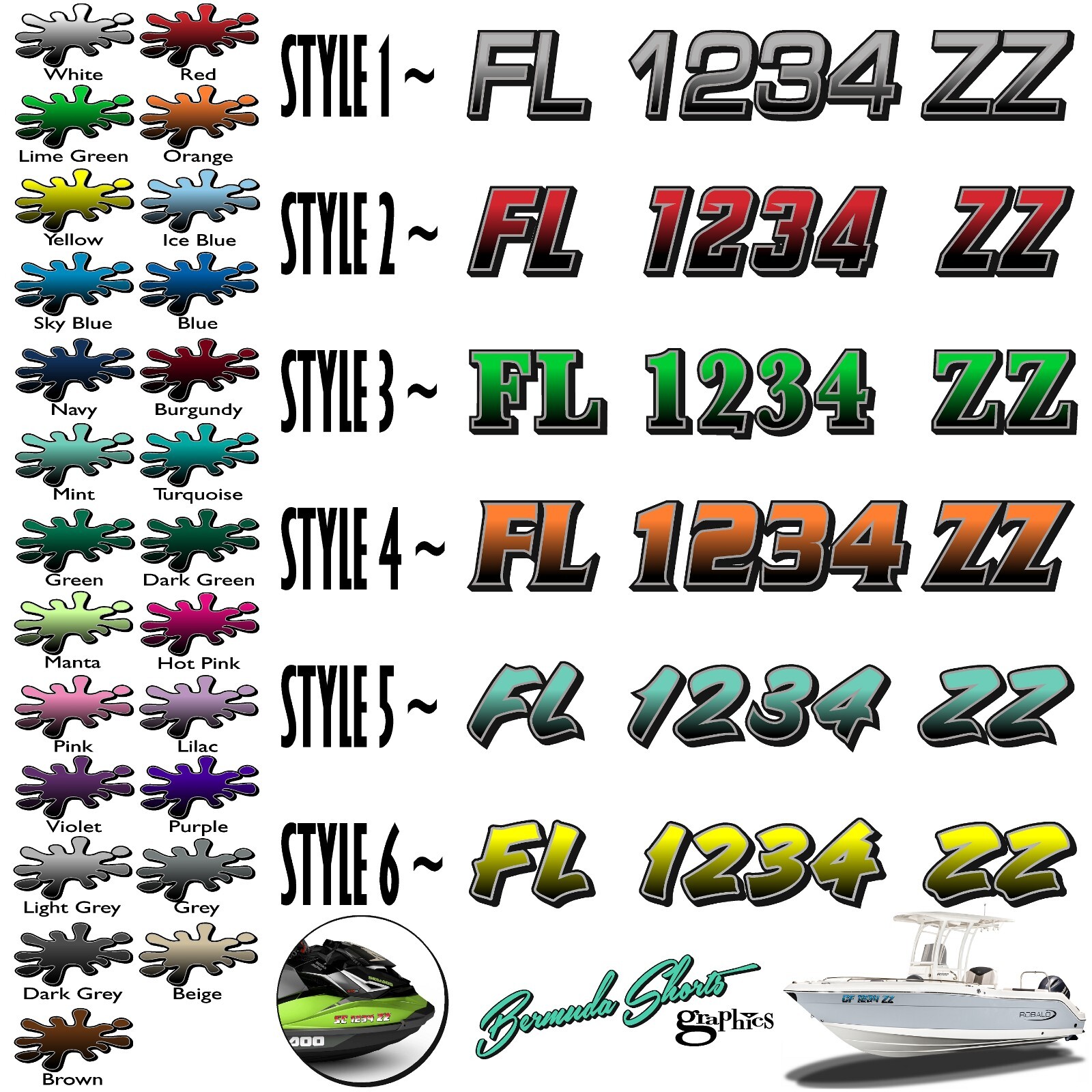 Boat Registration Numbers & Letters 2 Pack 3" x 15" Boat & Jetski  Stickers GRB