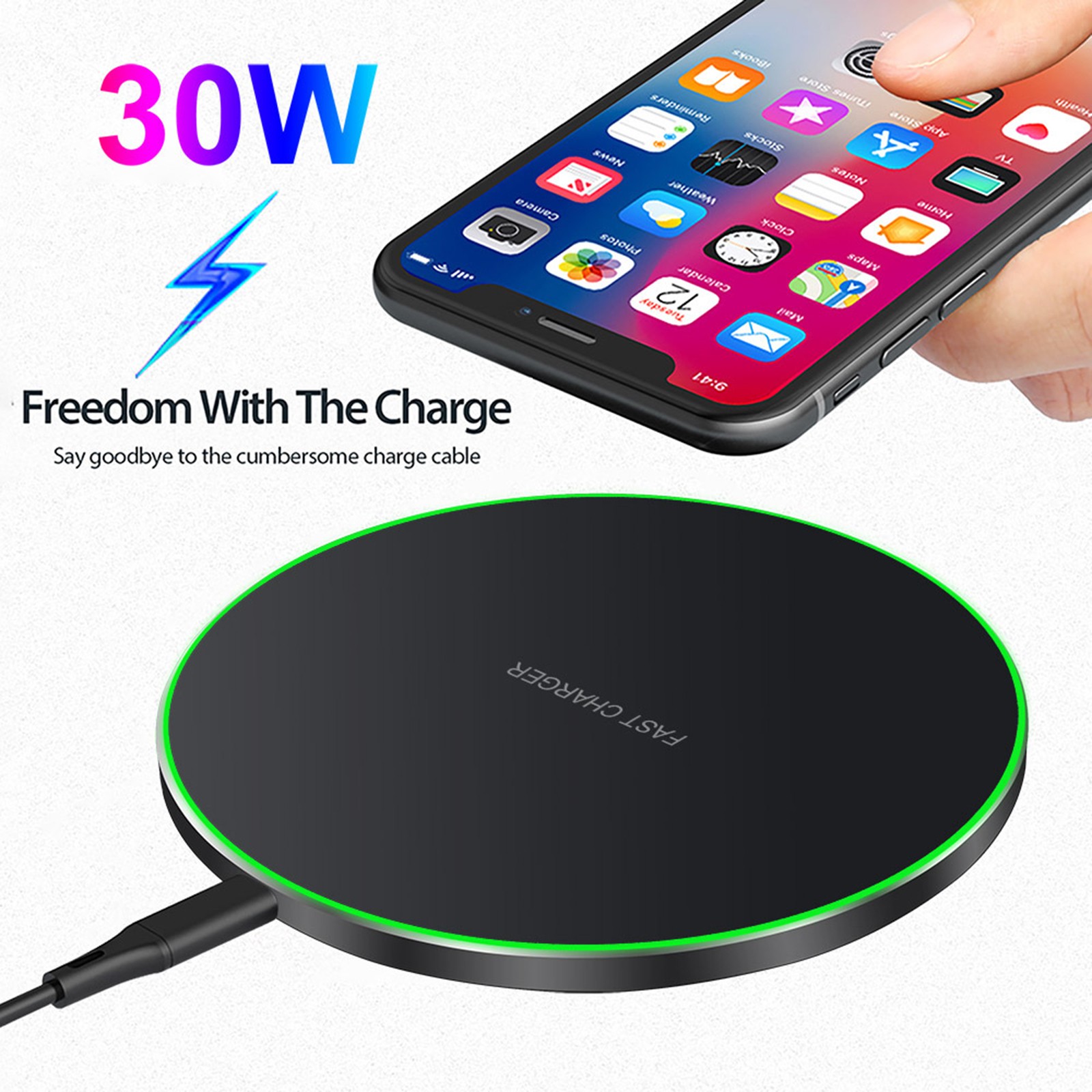Wireless Charging Pad 30W Fast Charging Compatible Durable Reliable