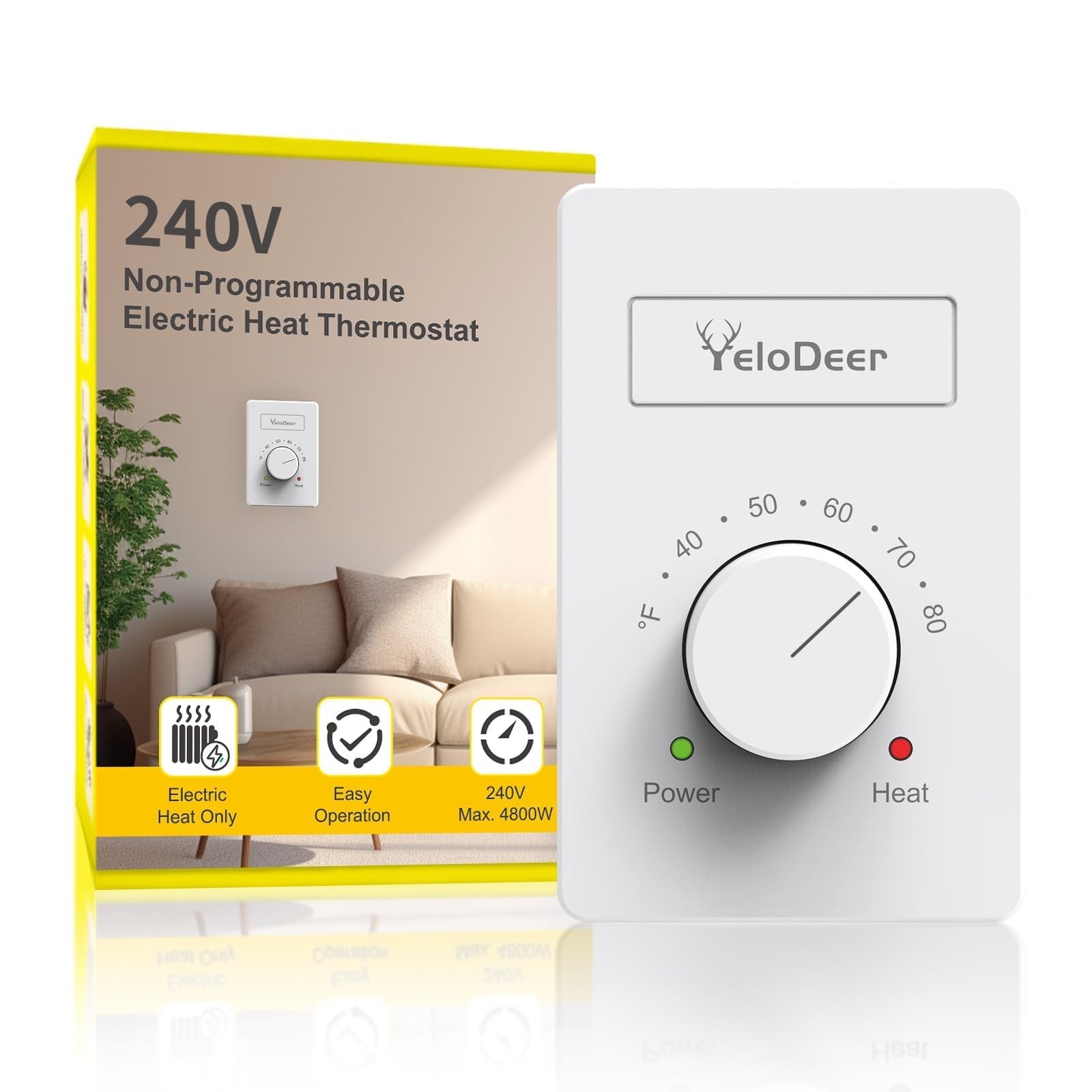 240 V Only 4-Wire Manual Electric Baseboard Heater Thermostat for 240V, White