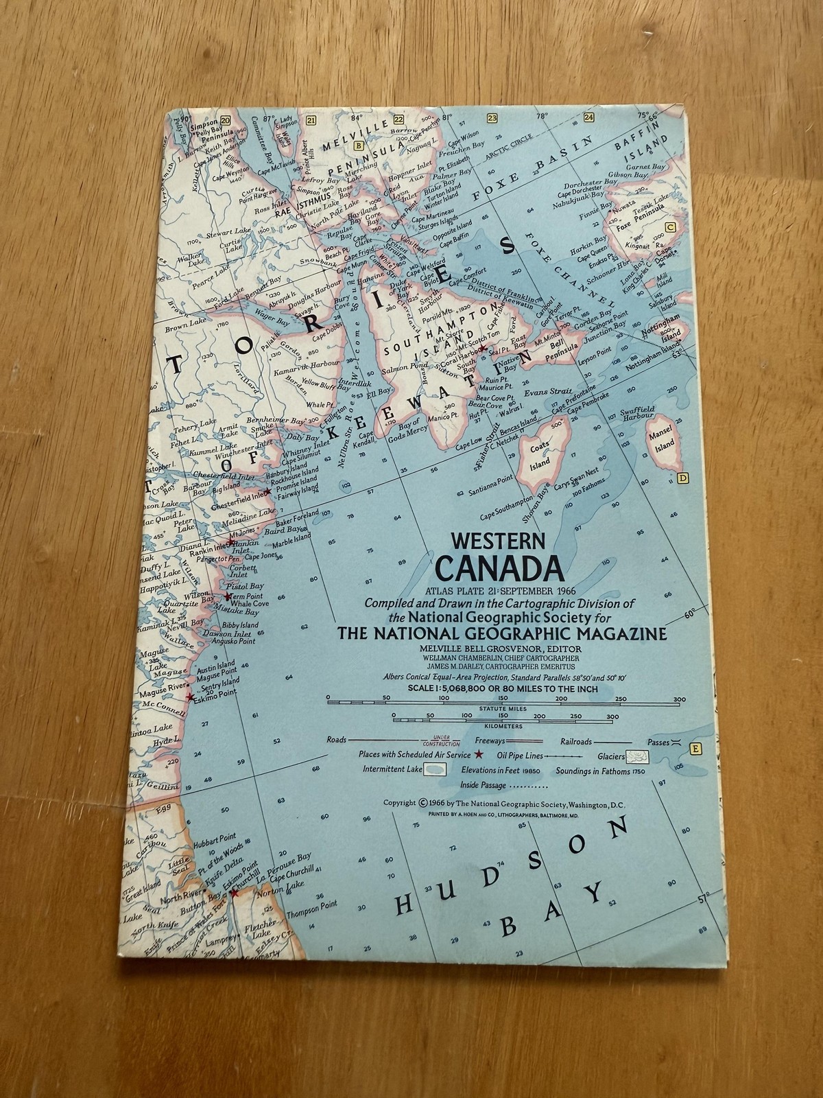 Vintage 1966 National Geographic Western Canada Map Atlas Plate 21 Folded Poster