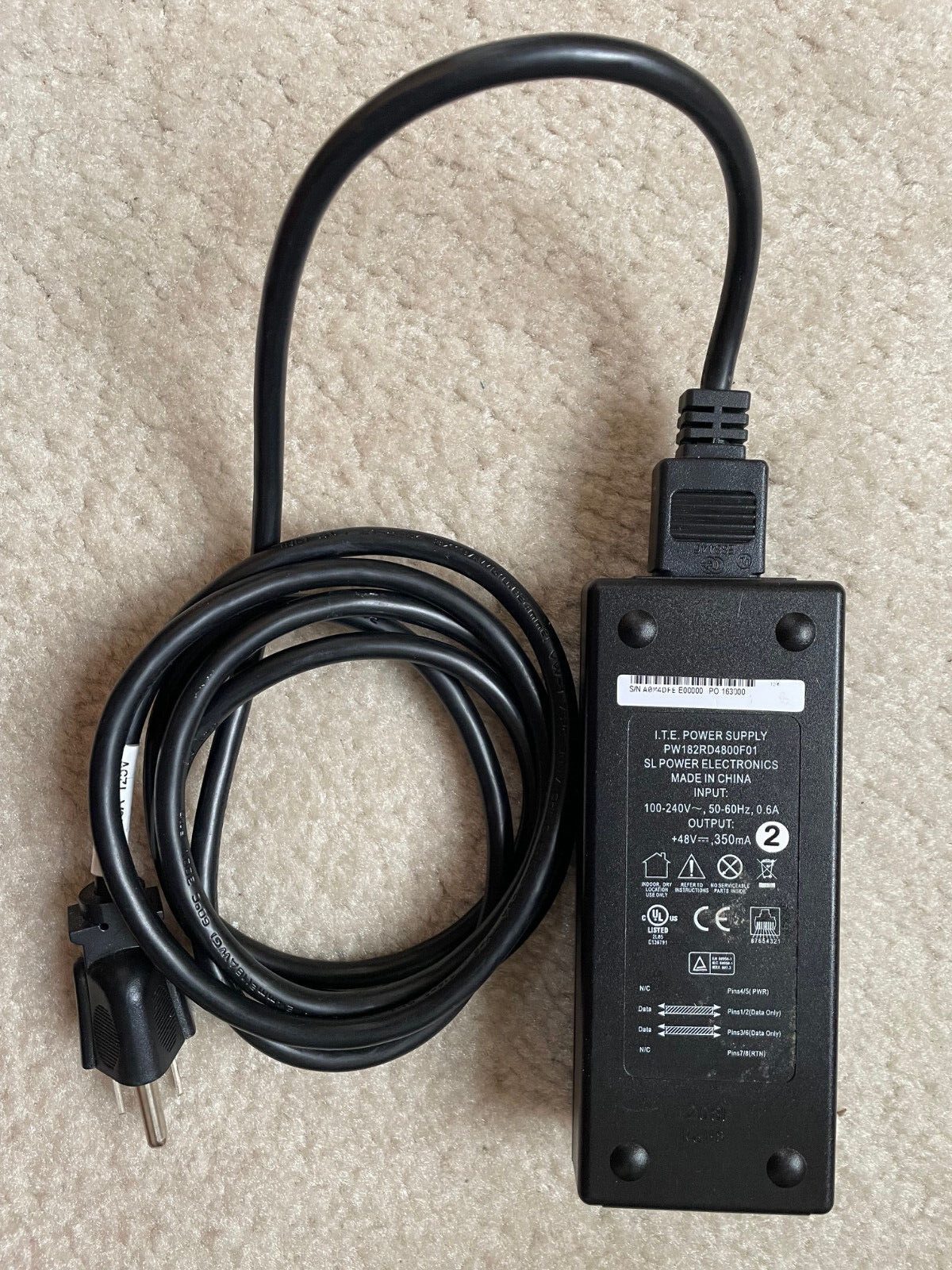 ITE PW182RD4800F01 Genuine Power Supply Adapter over Ethernet PoE 48VDC 350mA