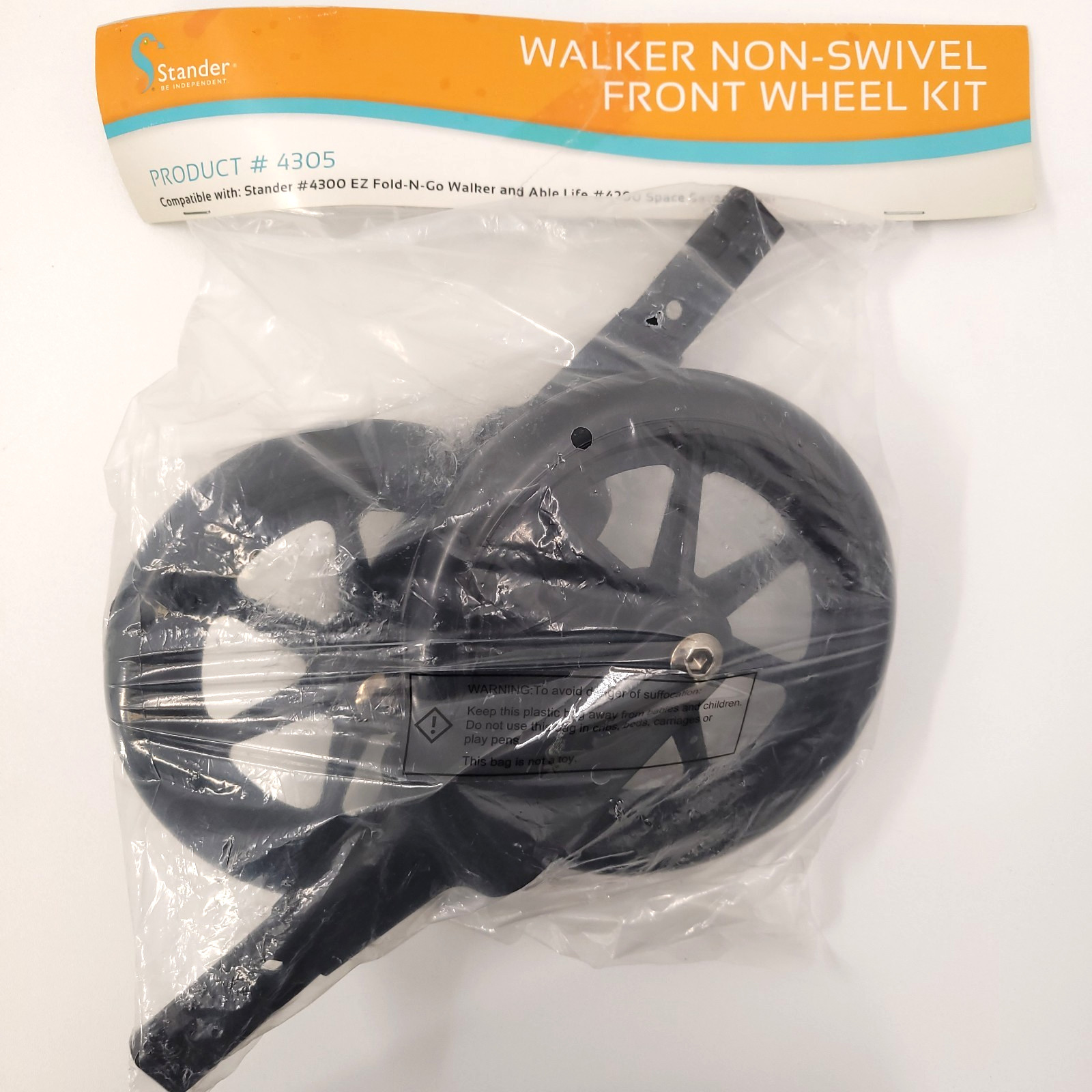 Stander Walker Non-Swivel Front Wheel Kit #4305 2 ct 6" Replacement Black