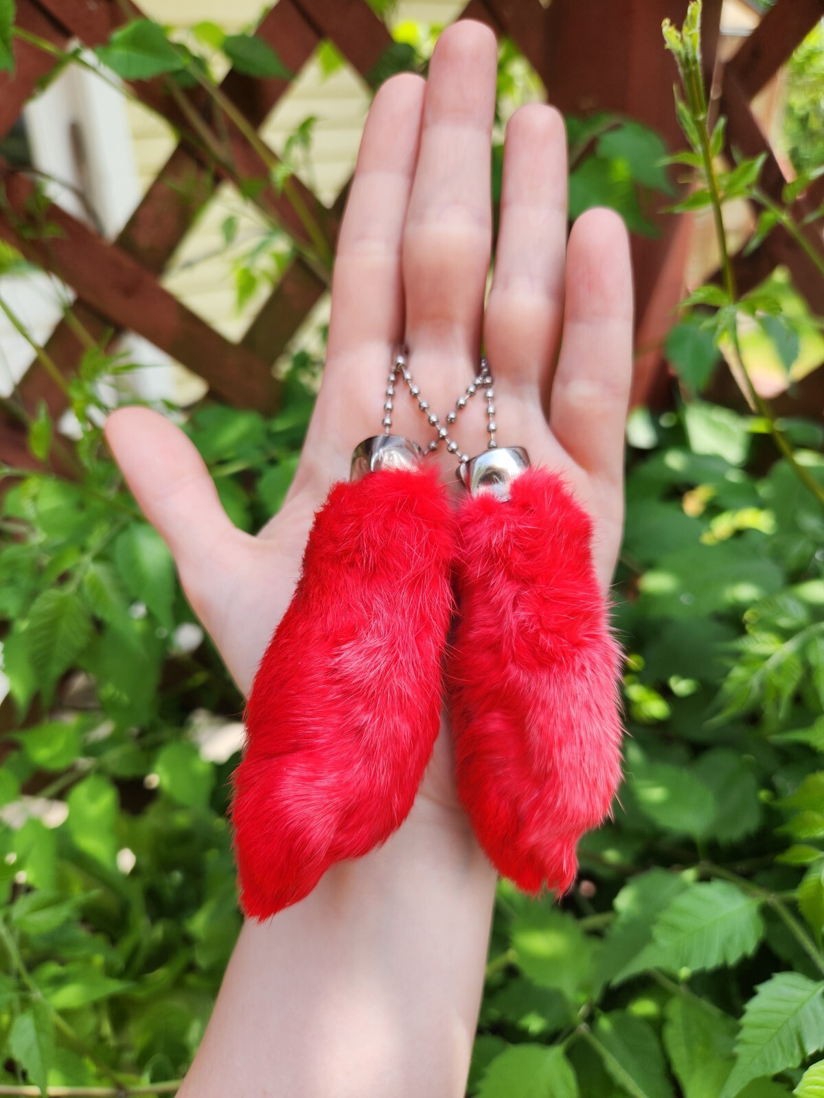 Lucky RABBITS FEET Real Rabbit Foot Keychains Key Chains red pink purple green