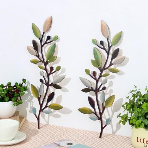 Zzbakress 2 Pcs Colorful Tree Leaf Wall Art Decor Vine Home Wall Decor Unique
