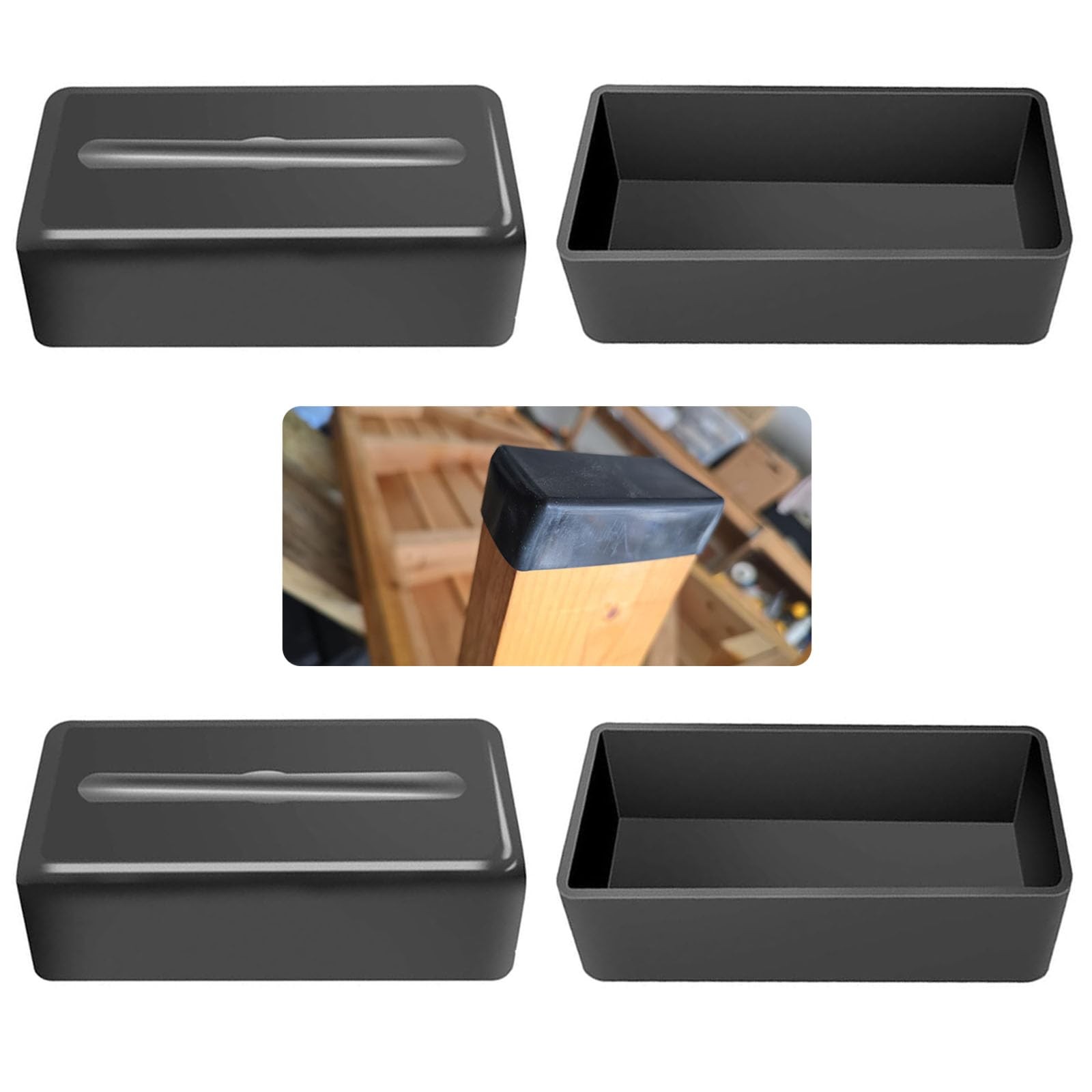 4 Pcs 2x4s Wood Post End Cap (1.5" W, 1.5" W x 3.5" L x 0.92" D, 4 Black