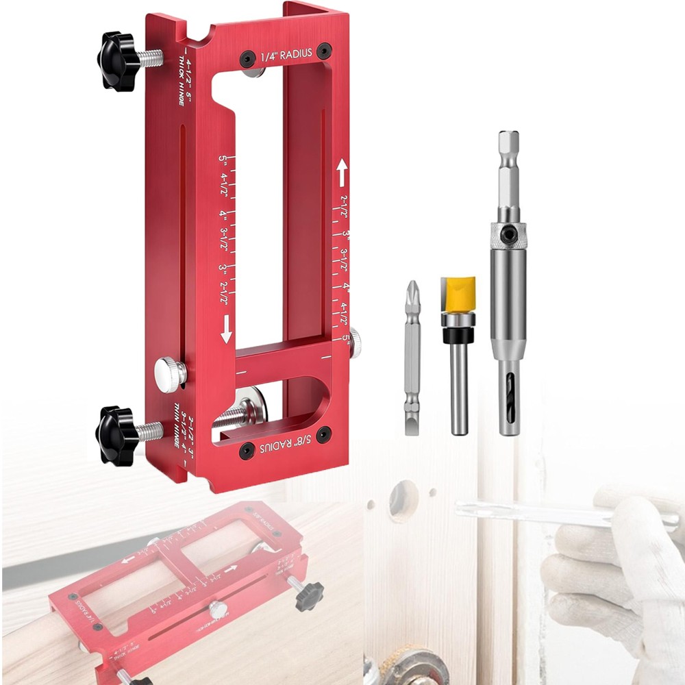Adjustable Door Hinge Jig, Aluminum Alloy Door Hinge Template Kit for Router