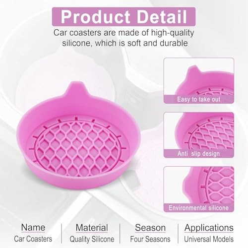 SINGARO Silicone Car Cup Holder Coasters, Non-Slip Cup Holders, 4 Pack Pink