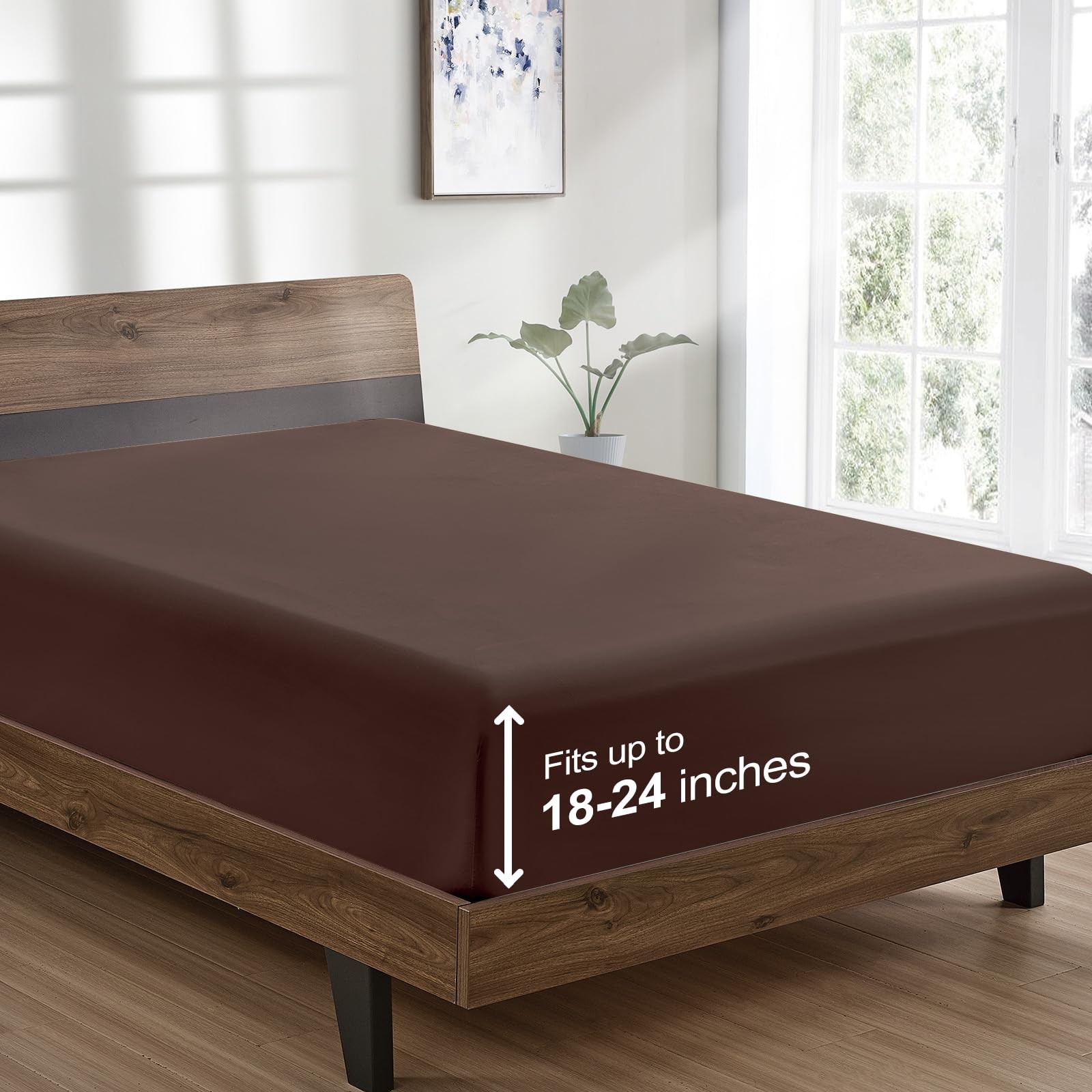 1 PCS Microfiber King Fitted Sheet Only Hotel Quality Ultra Soft Brown 21