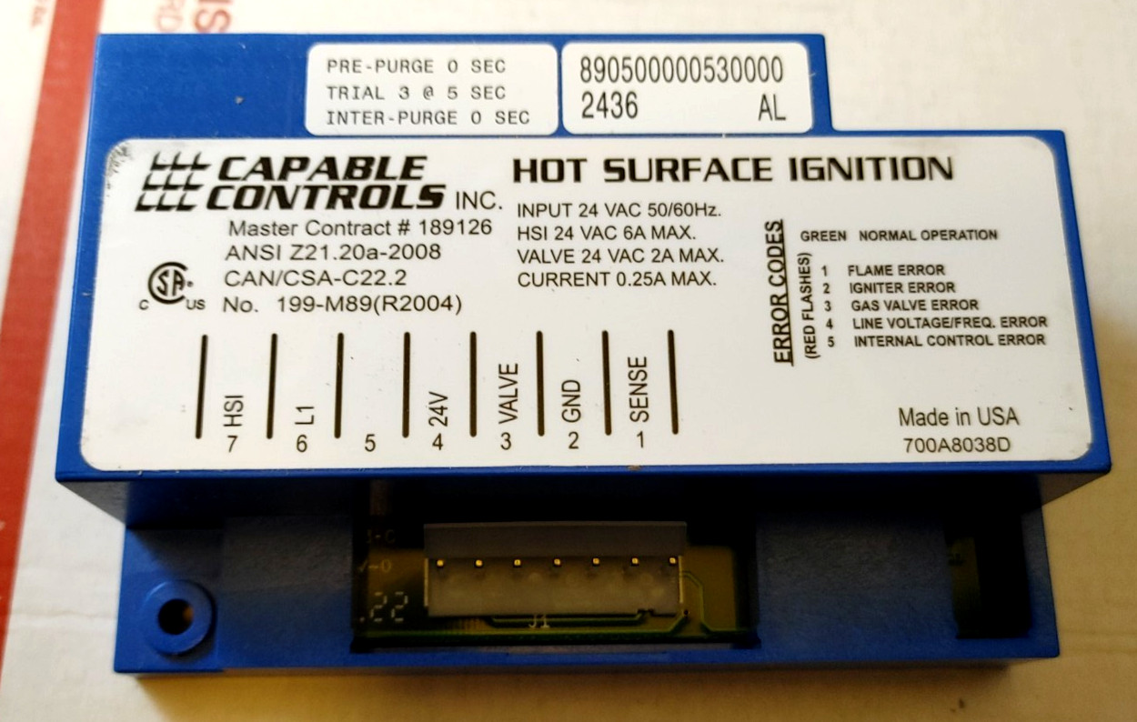 Capable Controls Hot Surface Ignition 199-M89 R2004