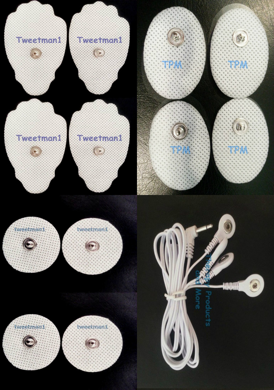 REPLACEMENT ELECTRODES/MASSAGE PADS w/4 WAY LEAD WIRE CABLE(3.5mm Plug)FOR TENS