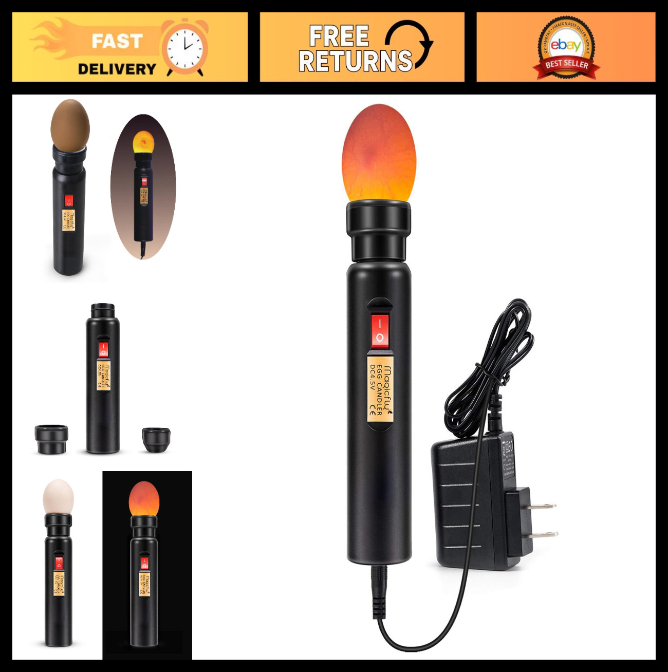 Bright LED Egg Candler Tester - Cool Light for Hatching Eggs, Power Supply Opera