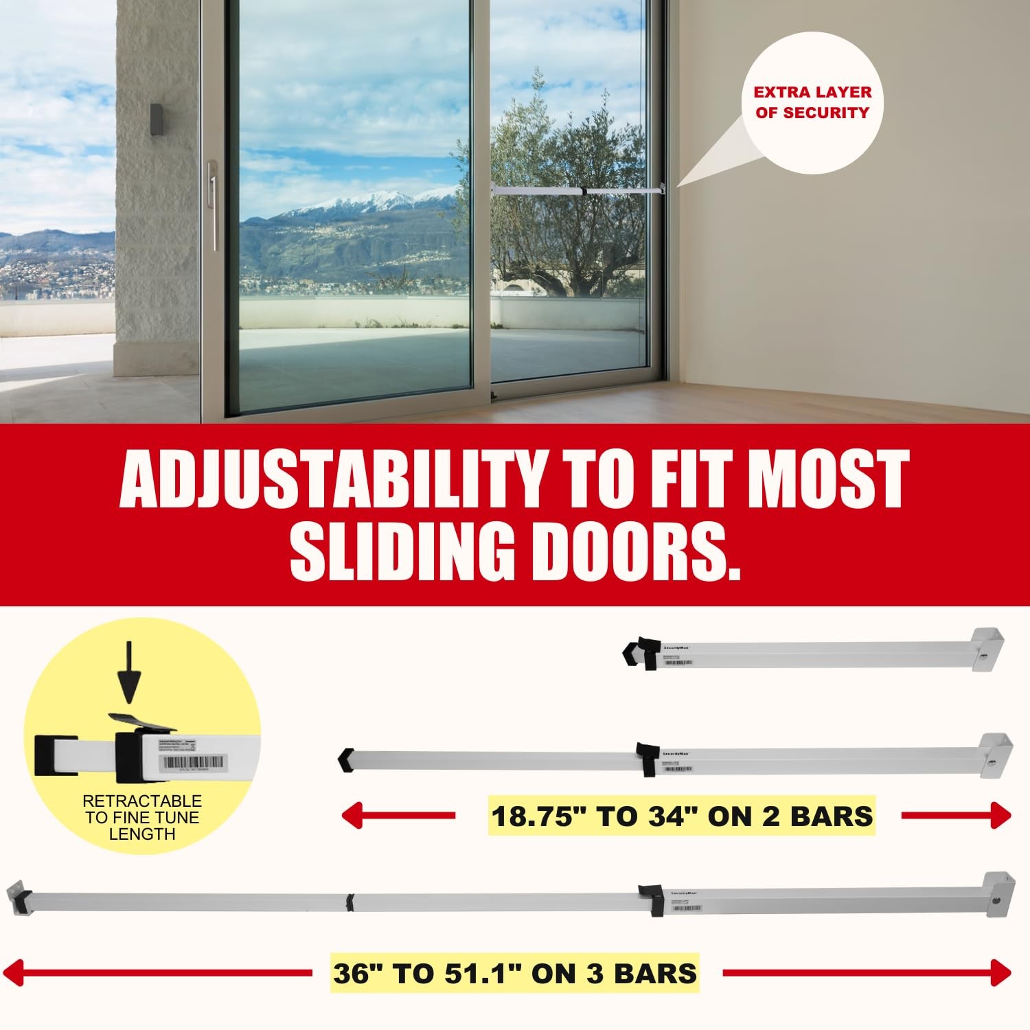 SECURITYMAN Sliding Door Security Bar-Child Proof One Size", White