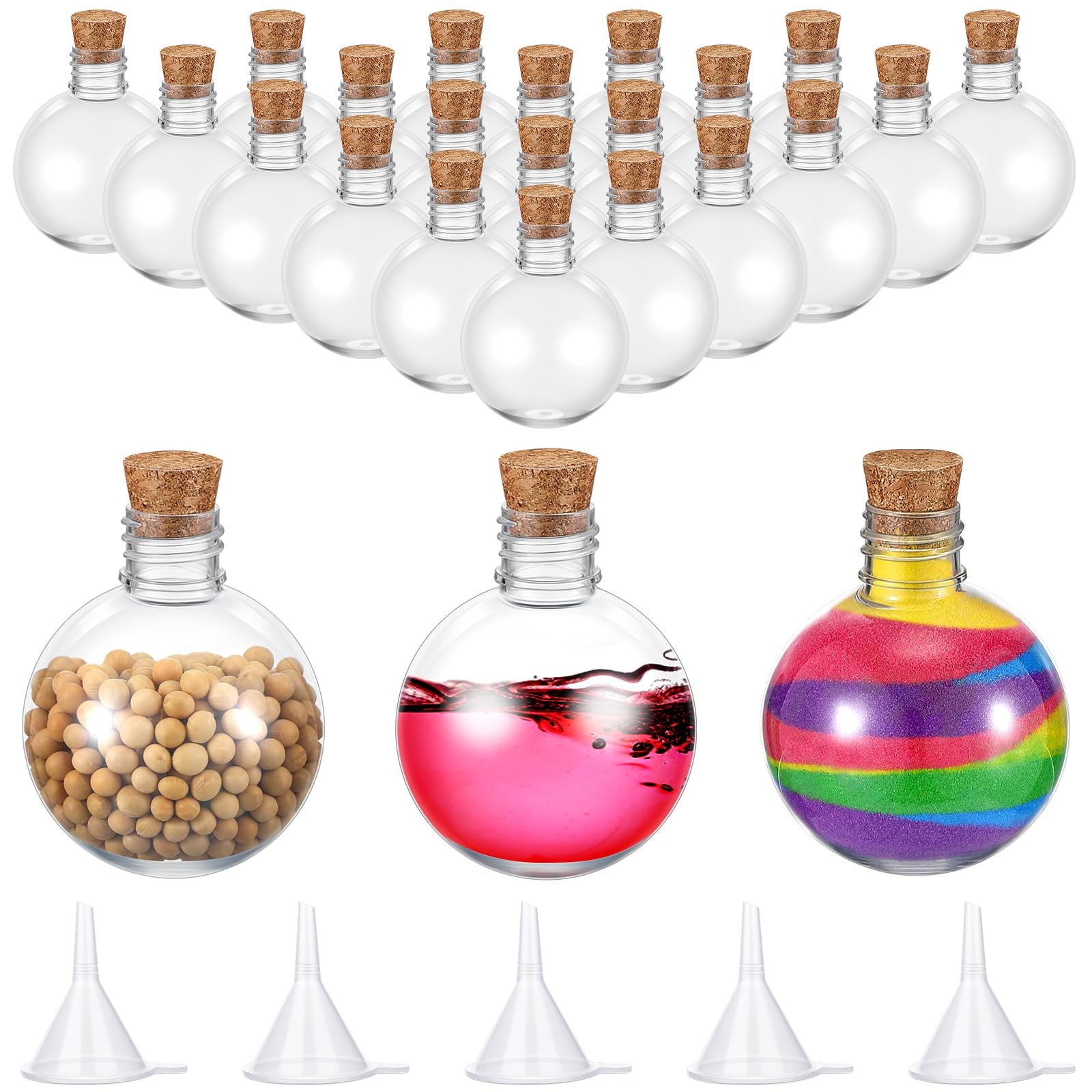 24 PCS Brown Spherical Plastic Potion Bottles 3.4 Oz Cork Stopper 5 Funnels