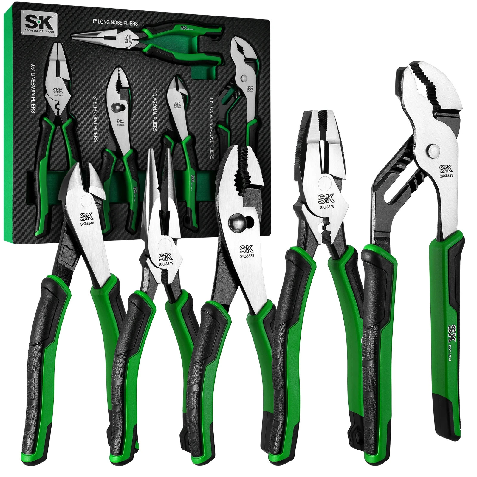 SK Tools SK01458 5 Piece Dual-Material Multi-Purpose Pliers Set