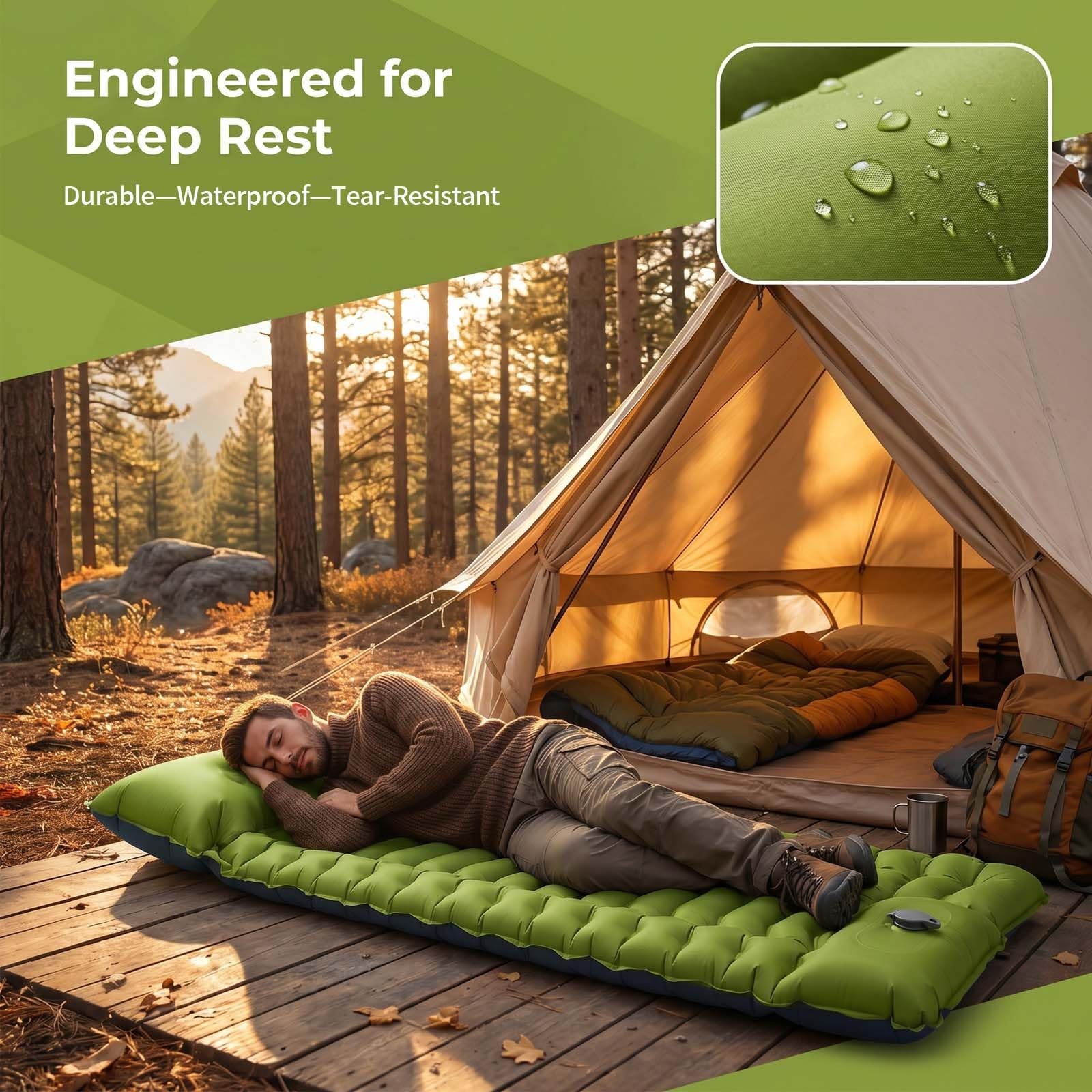 Camping Sleeping Pad,Ultralight Self Inflatable Regular, Green+blue