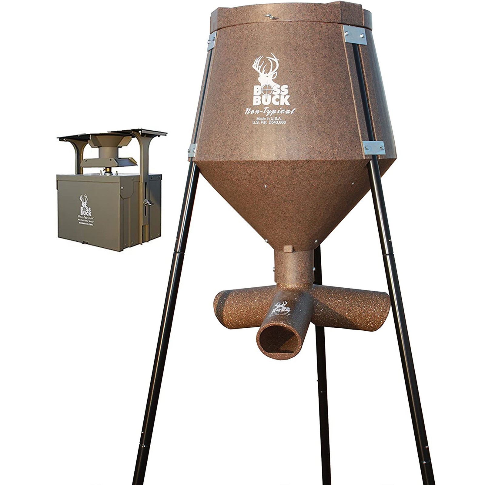 Boss Buck 200 Series Texas 2 Step Drum Gravity Spin Tripod Combo Wildlife Feeder