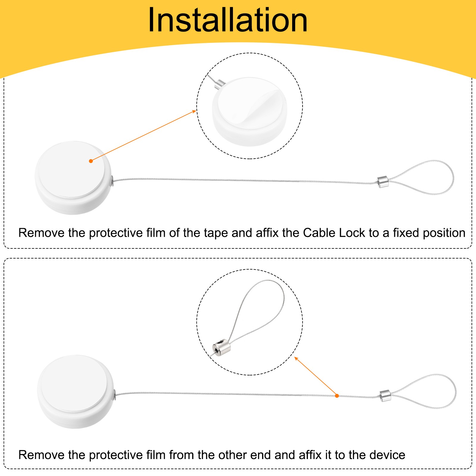 3.3ft Retractable Cable Security Lock with Latch Wrench 150 g White,2 Pack