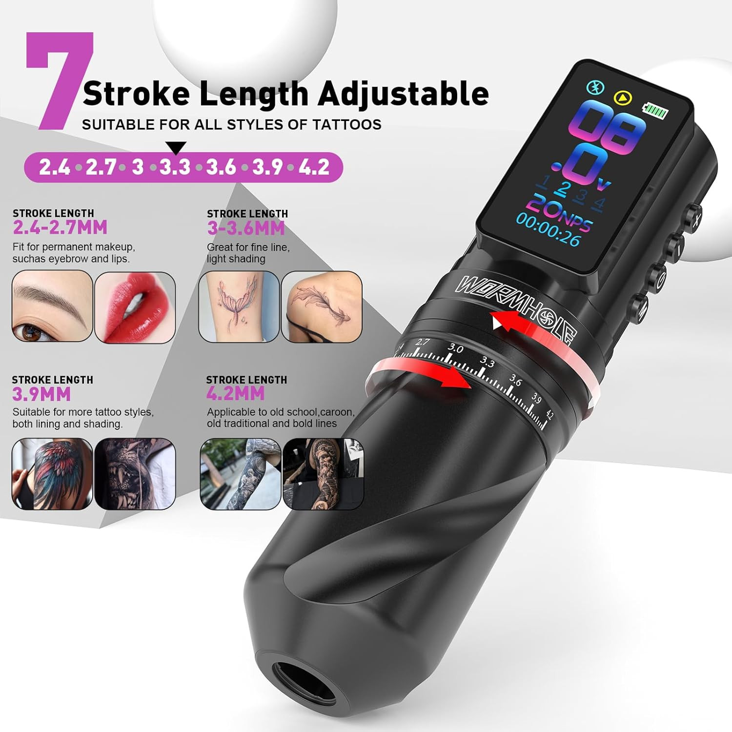 Gun Wireless Tattoo Machine Multi-Function Tattoo Pen 2,300Mah Battery with Repl