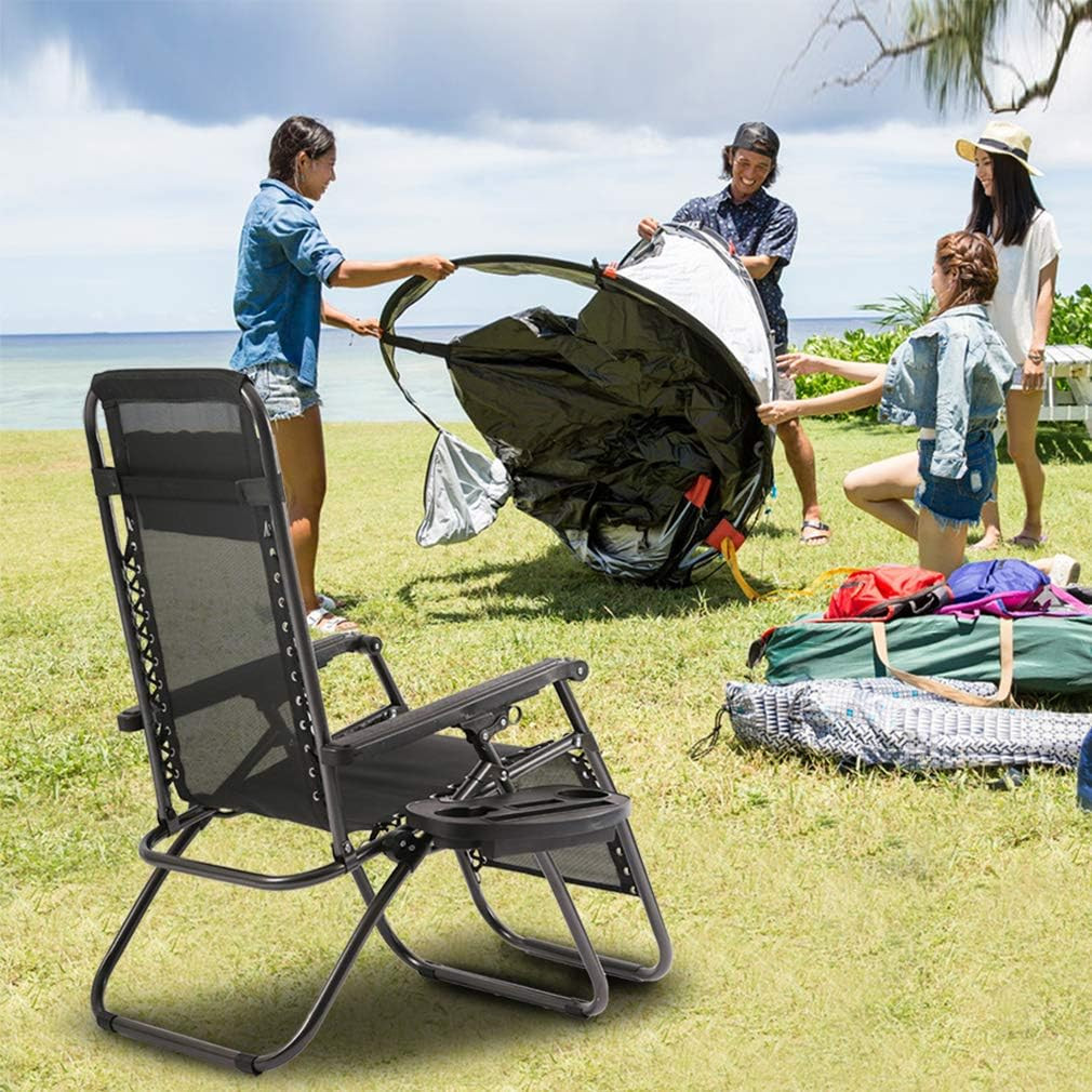 Zero Gravity Lawn Lounge Chairs Set of 2 with Pillow and Cup Holder - Adjustable