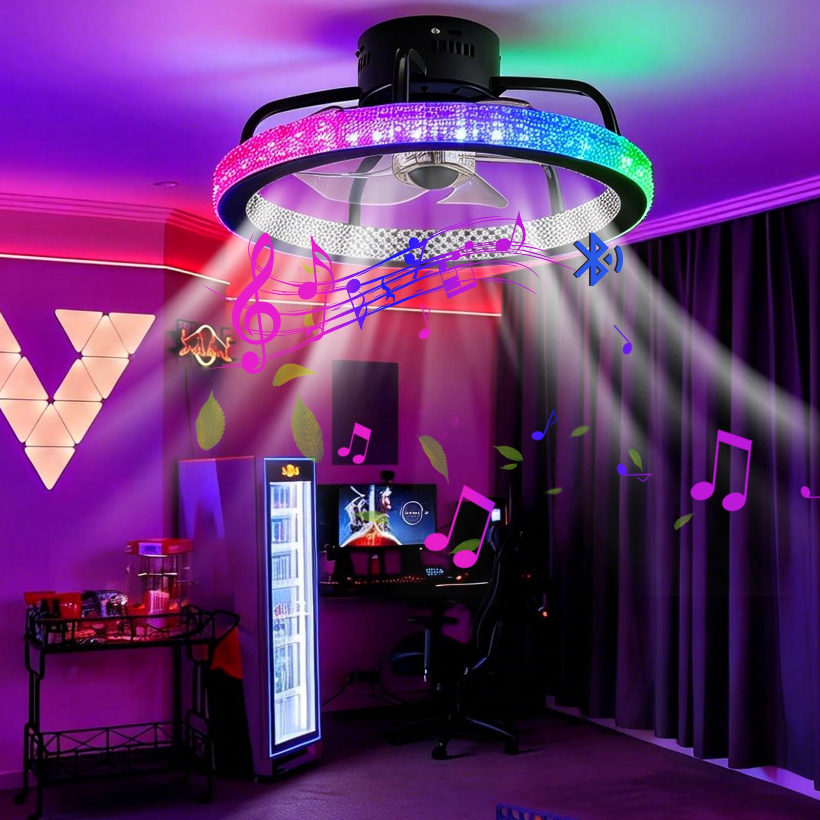 TCFUNDY RGB LED Ceiling Fan with Light App + Remote Control + Bluetooth Speaker
