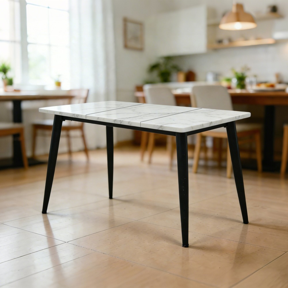 Rectangular Dining Table for 4 w/ Metal Frame, Wood Top, White, Easy Assembly