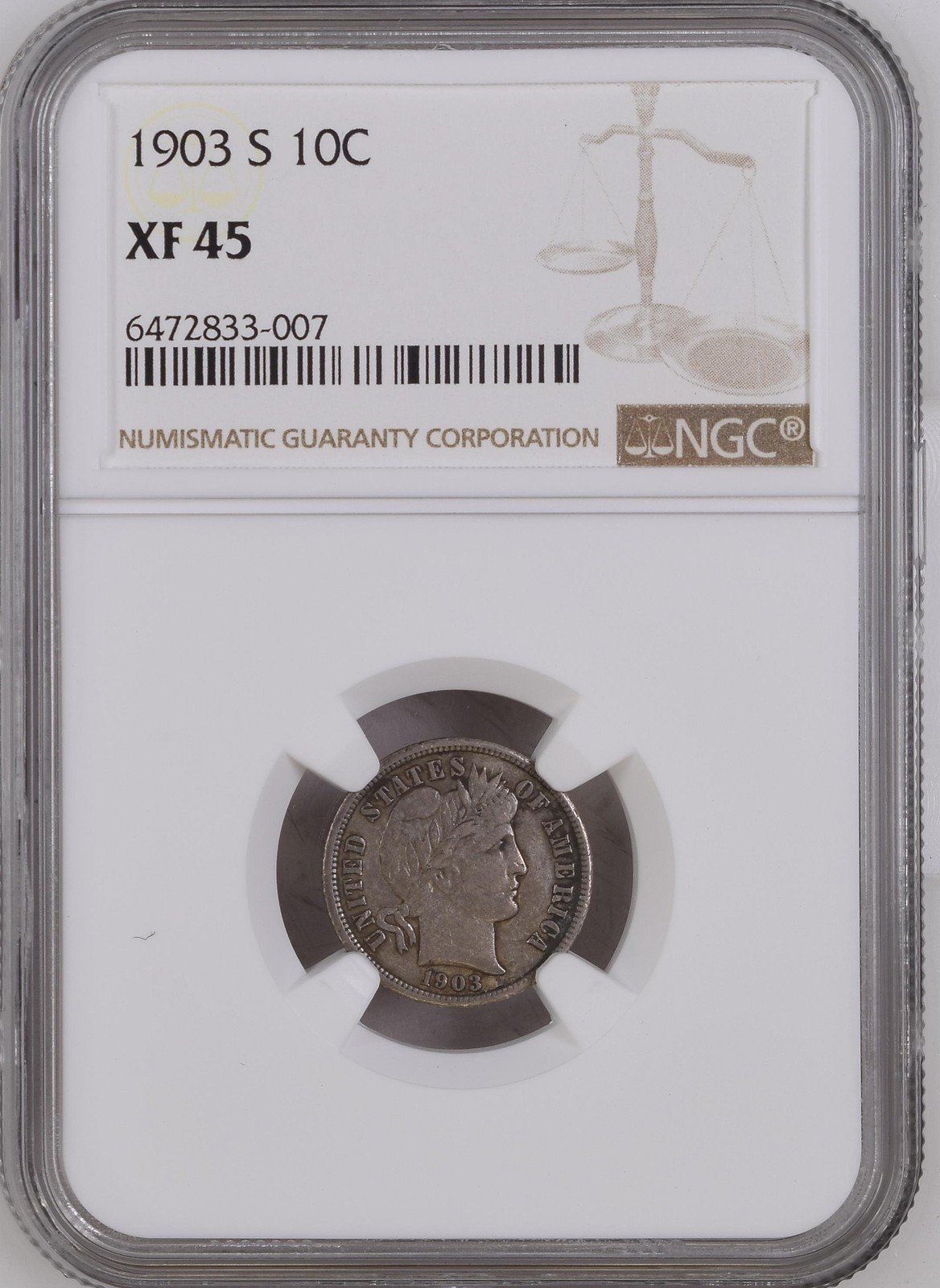 1903 S Barber Dime NGC XF-45