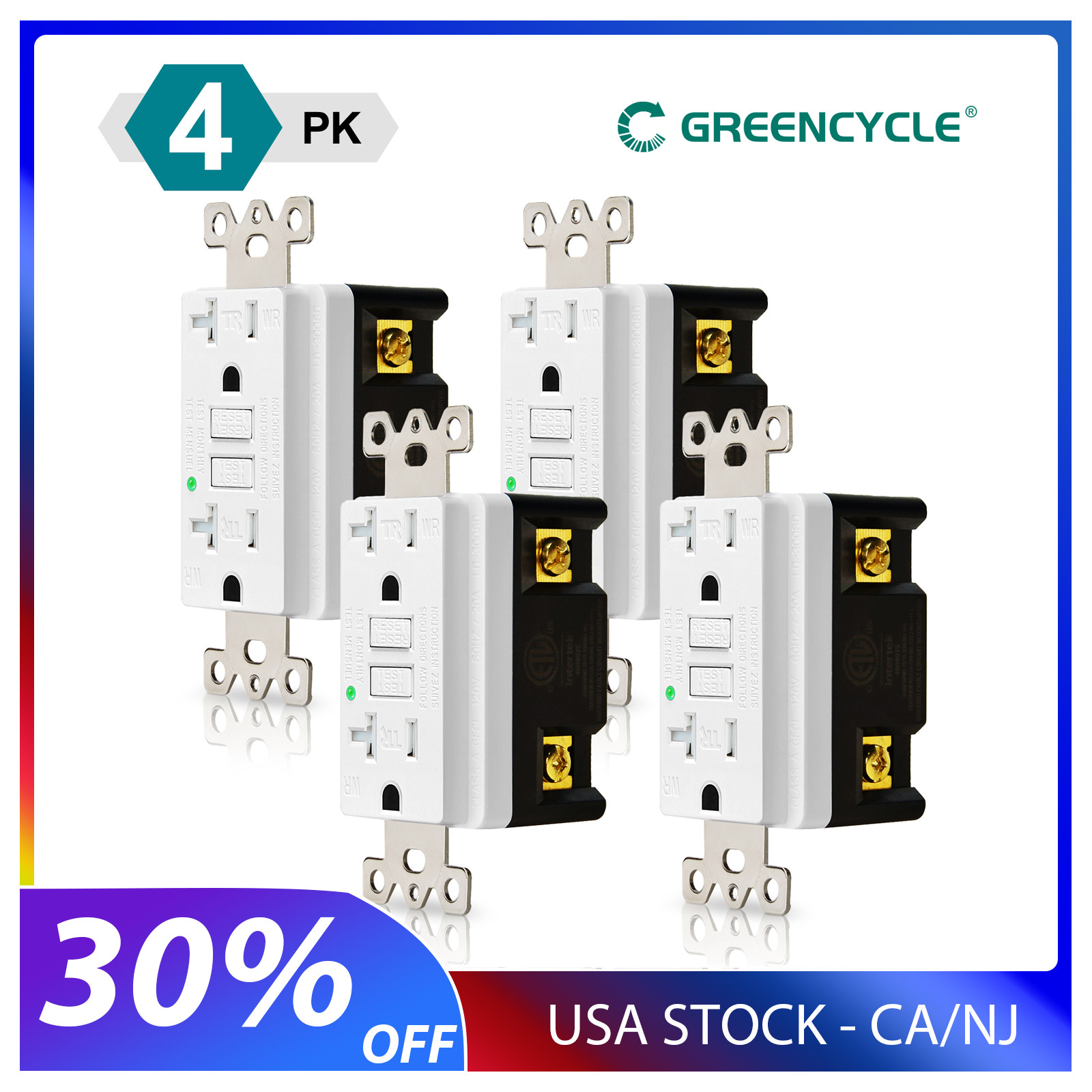 Safety 20Amp GFCI Outlet Weather Tamper Resistant White Wall Receptacle (4 Pack)