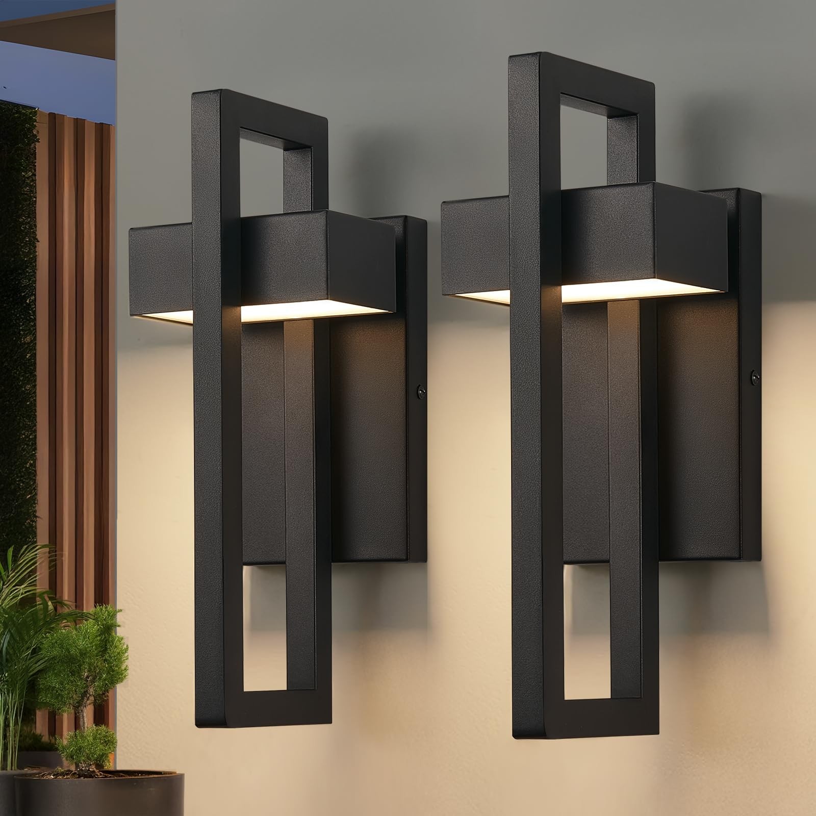 tewei LED Outdoor Wall Sconce Modern Exterior Lighting Fixtures, Matte Black ...