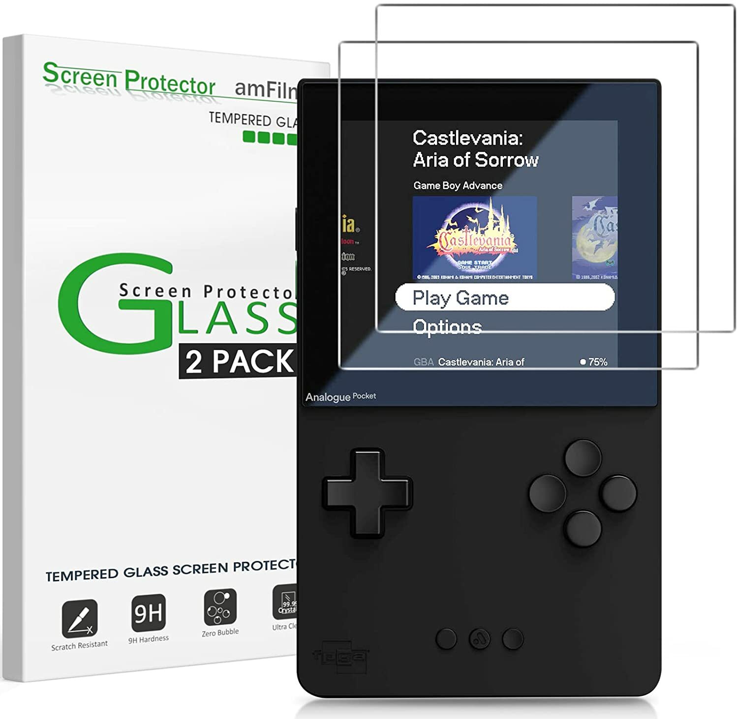 2-Pack amFilm for Analogue Pocket- Tempered Glass Screen Protector, Easy Install