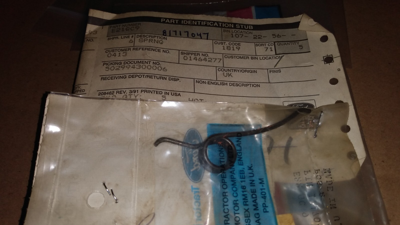 Ford Clutch Spring, Part # E21GC9 / 81717047