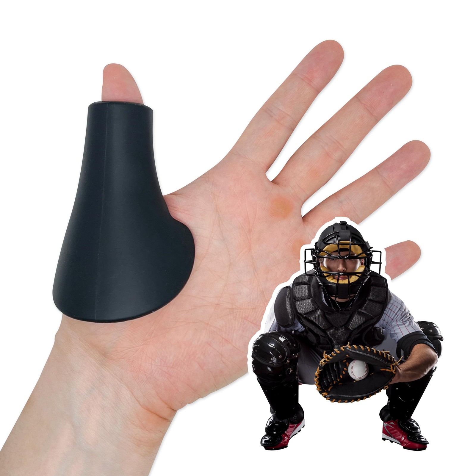 Catcher's Thumb Guard for Baseball & Softball in 2 Sizes Large, Black