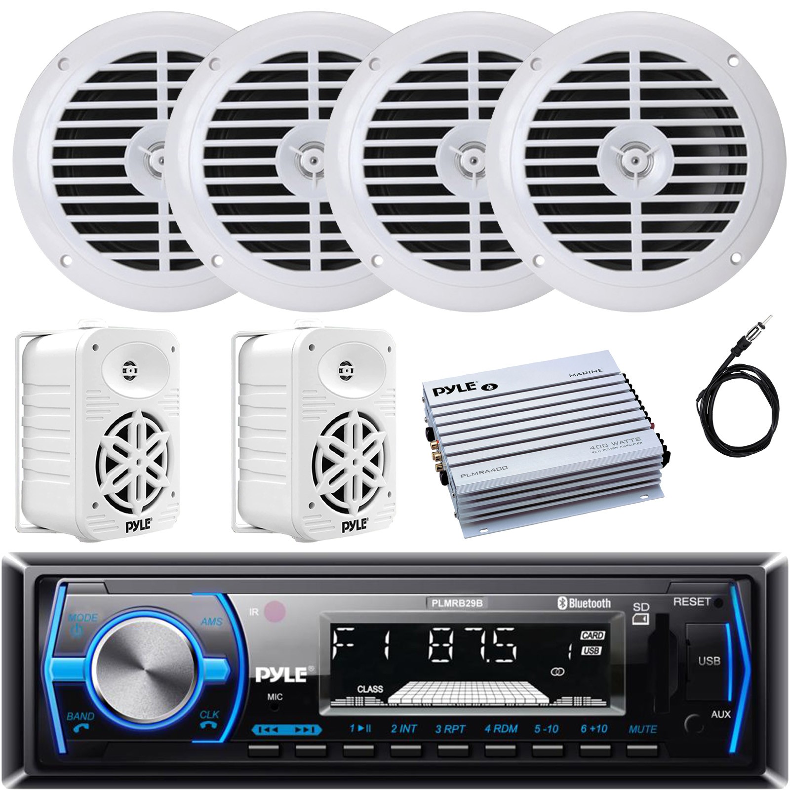 Pyle PLMRB29B Marine Receiver, 4x 5.25" Speakers, 2x 5.25" 500W Speakers, Amp