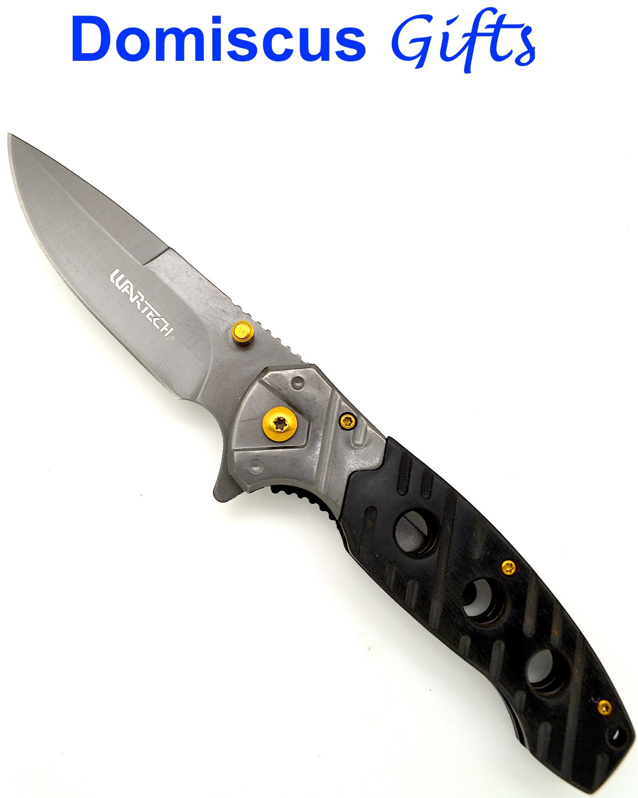 8" NEW! WarTech Spring Assisted Grey Black POCKET KNIFE Hunting Folding Knives