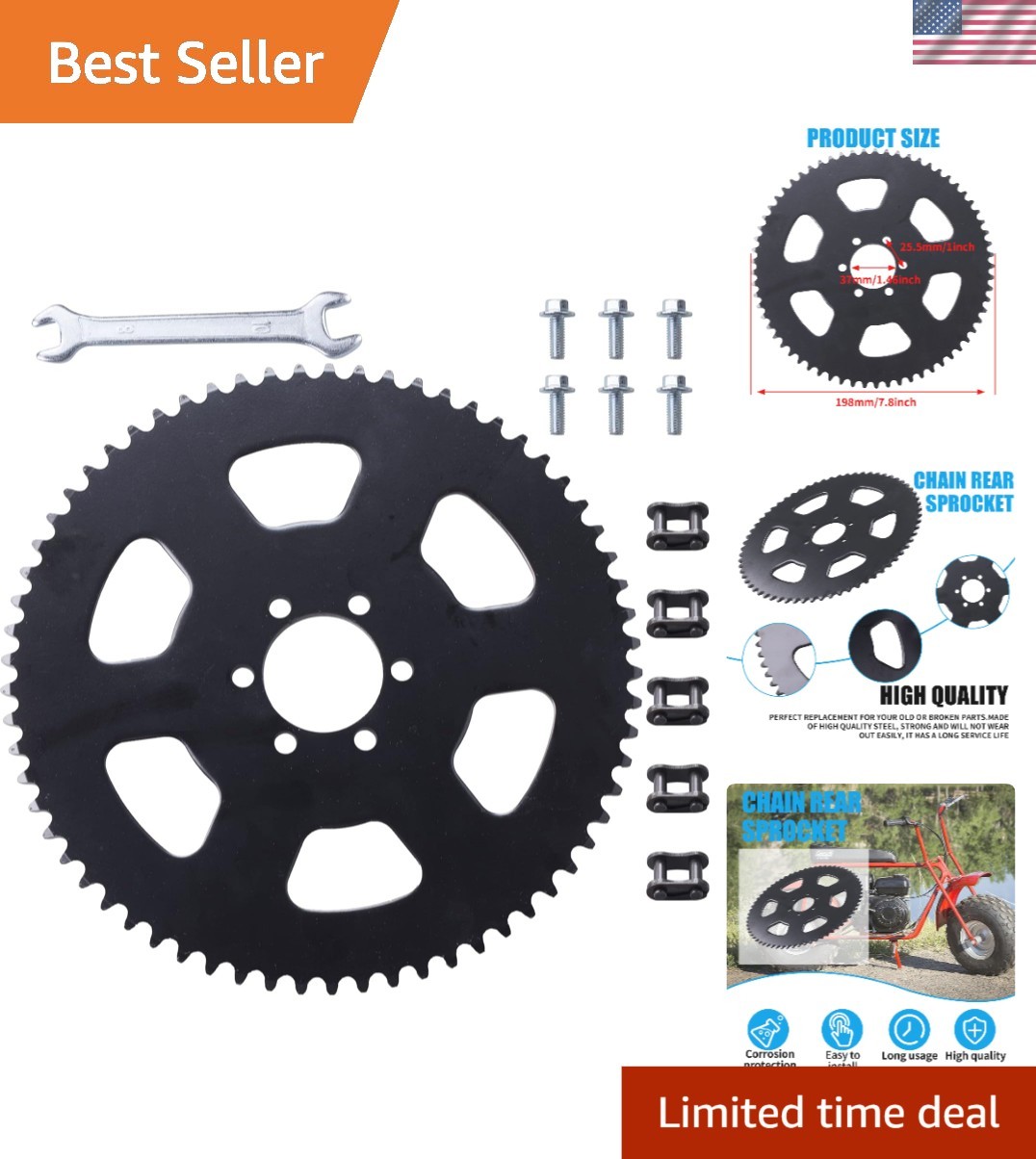 65 Tooth Sprocket Replacement - Compatible with Coleman TrailMaster Mini Bikes