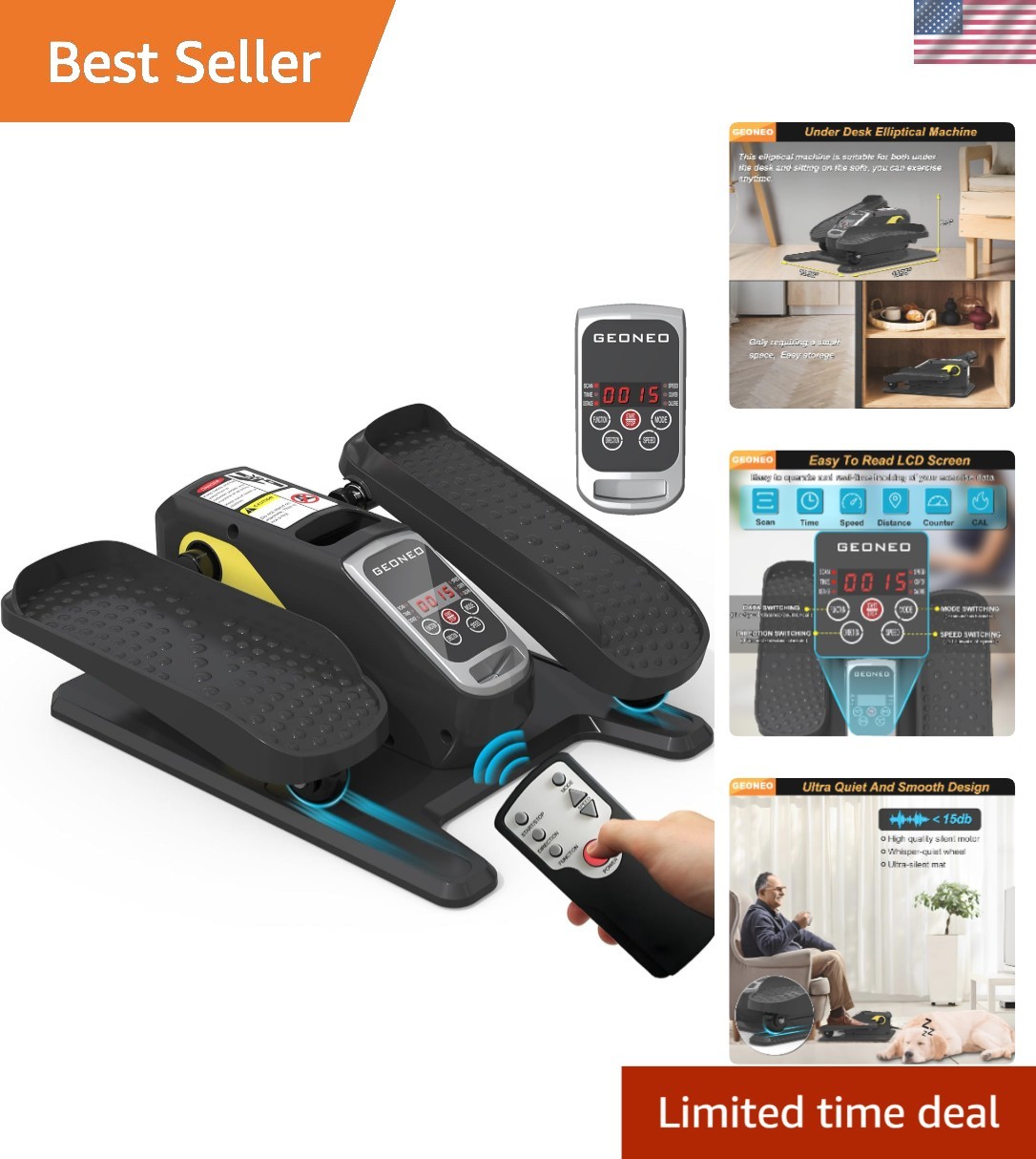 Compact & Quiet Under Desk Elliptical | LCD Monitor & Adjustable Speed for Home
