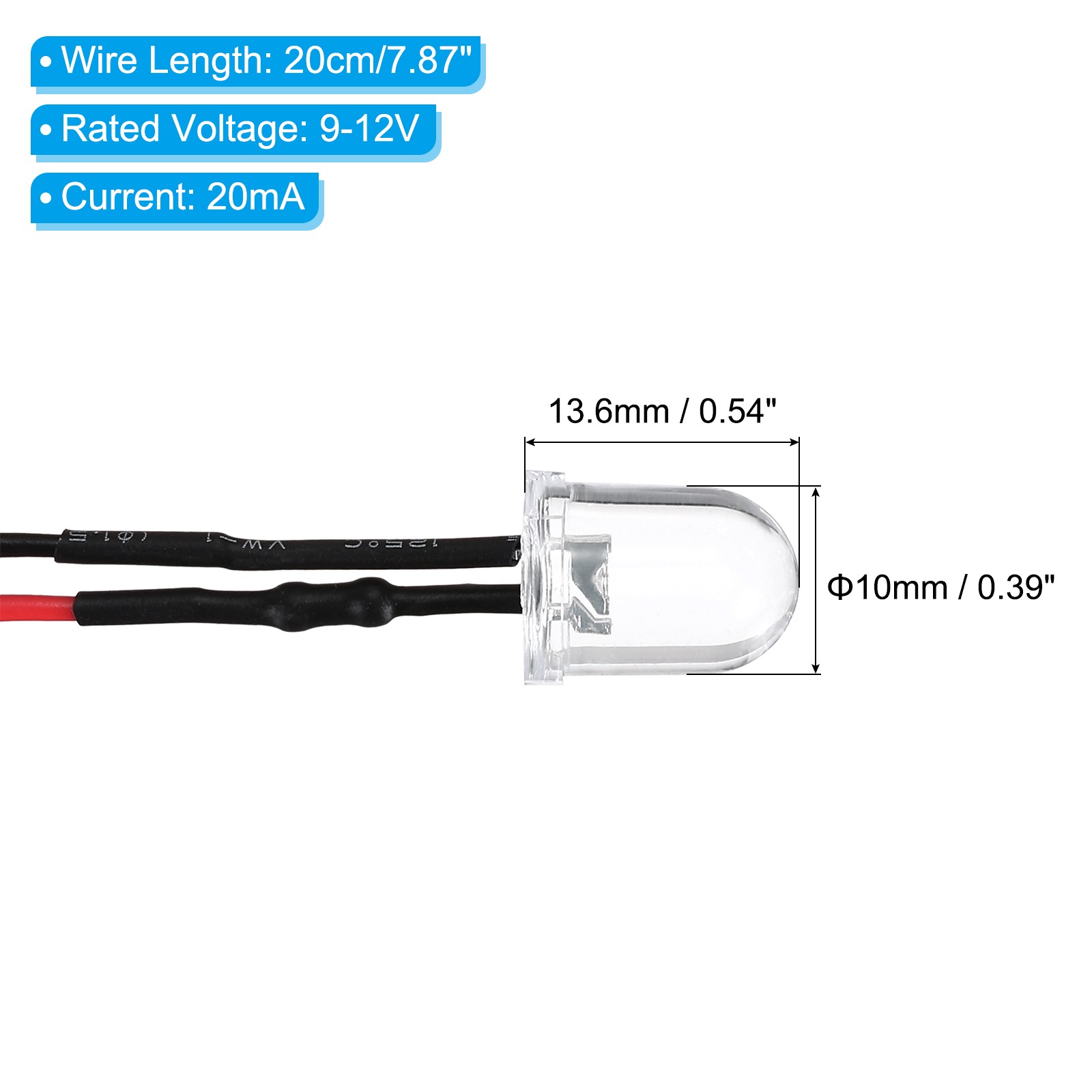 20 Pcs 9-12V DC 10mm LED Diode Light, Orange Light