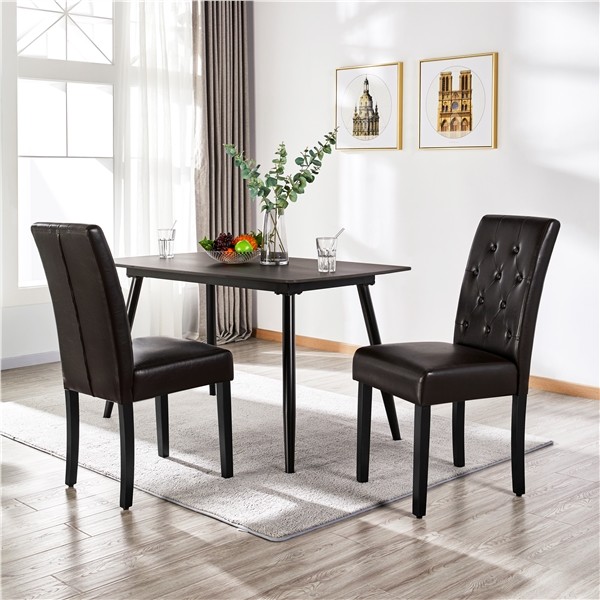 Dining Chairs Waterproof leather surface and Rubber Wood Legs, Set of 2, Gray
