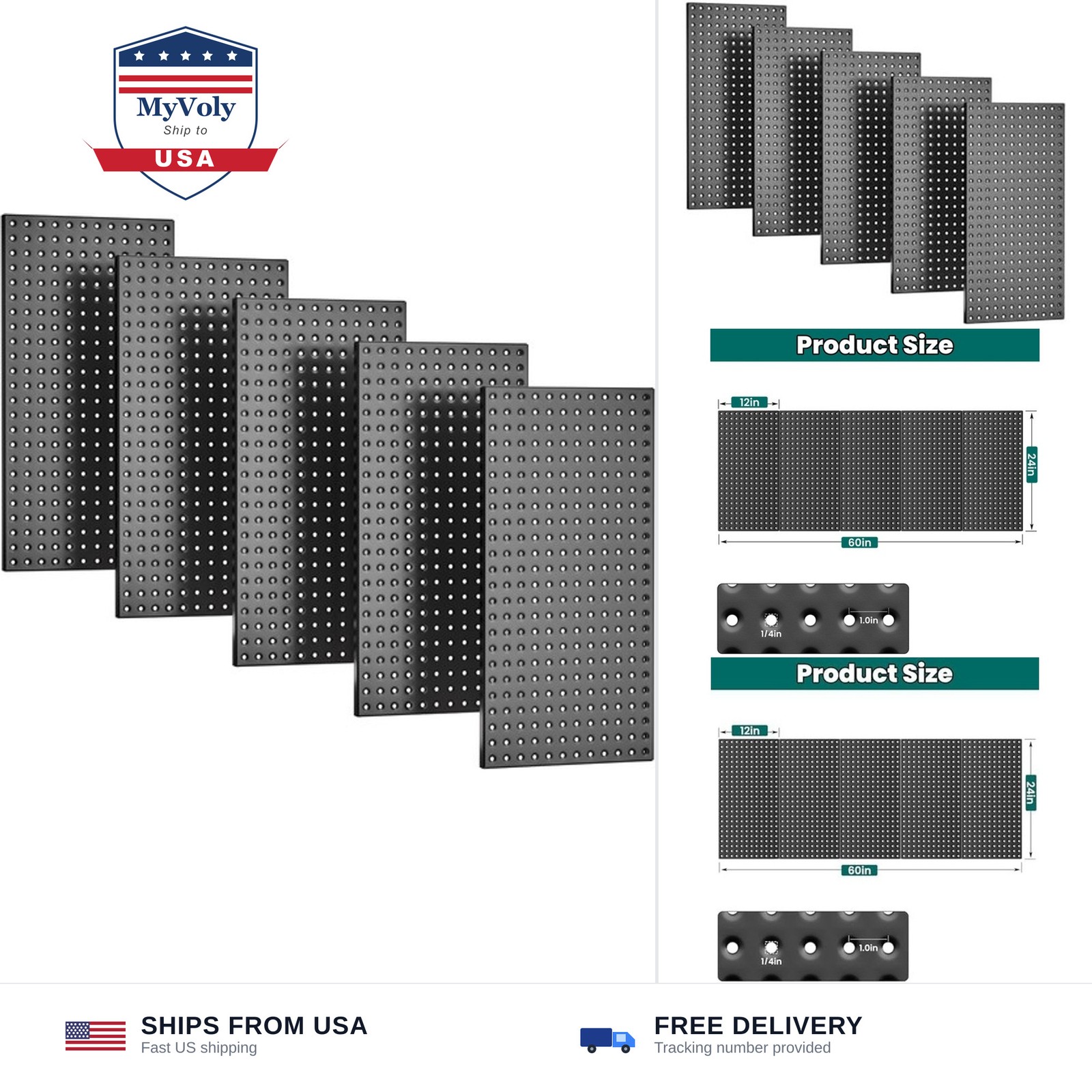 EVERHANGER Metal Pegboard Panels 24" x 12", Heavy Duty Steel Peg Boards for G...