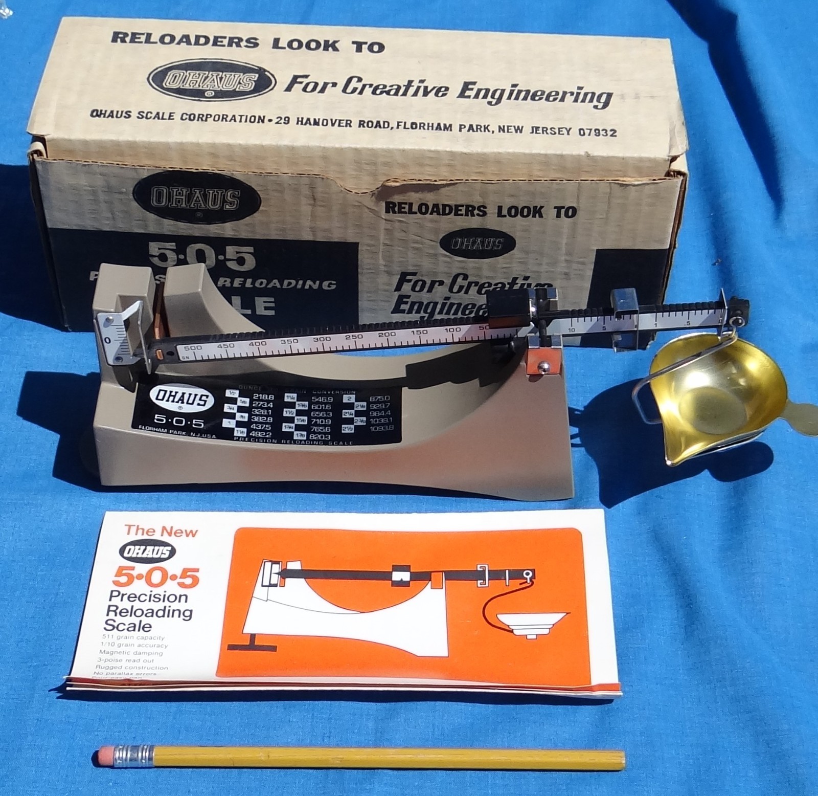 OHAUS 505 Powder/Bullet Reloading Scale Factory Box & Instructions USA Made